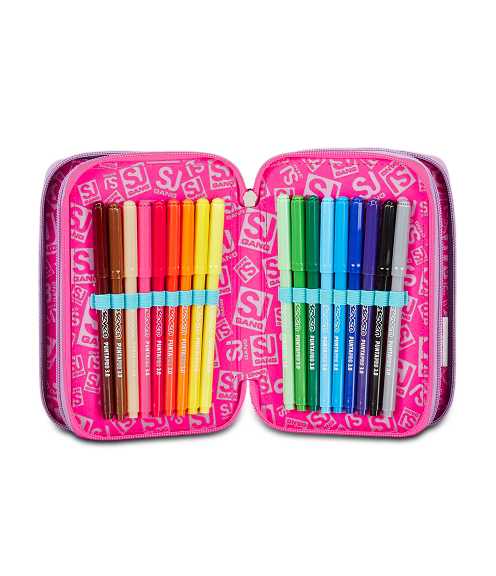 SJ Gang Astuccio Scuola 3 Zip, Rosa, Magicance, Portapenne Triplo Scomparto Completo Di Penne, Matite, Colori, Accessori Zaino, Elementari, Medie, Bambina, 30C202400-376