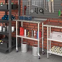 Vista 7 de AmGood Mesa de trabajo de acero inoxidable con protector contra salpicaduras de 1.5 pulgadas y ruedas NSF Mesa de preparación de alimentos