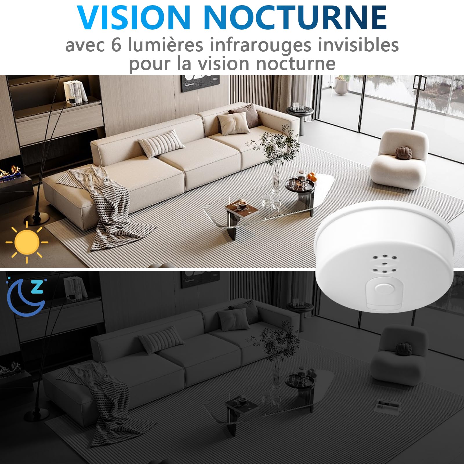 Caméra Cachée Wi-Fi 5G avec Détecteur de Fumée, Minicaméra Espion HD 1080P Vision Nocturne Détection Mouvement