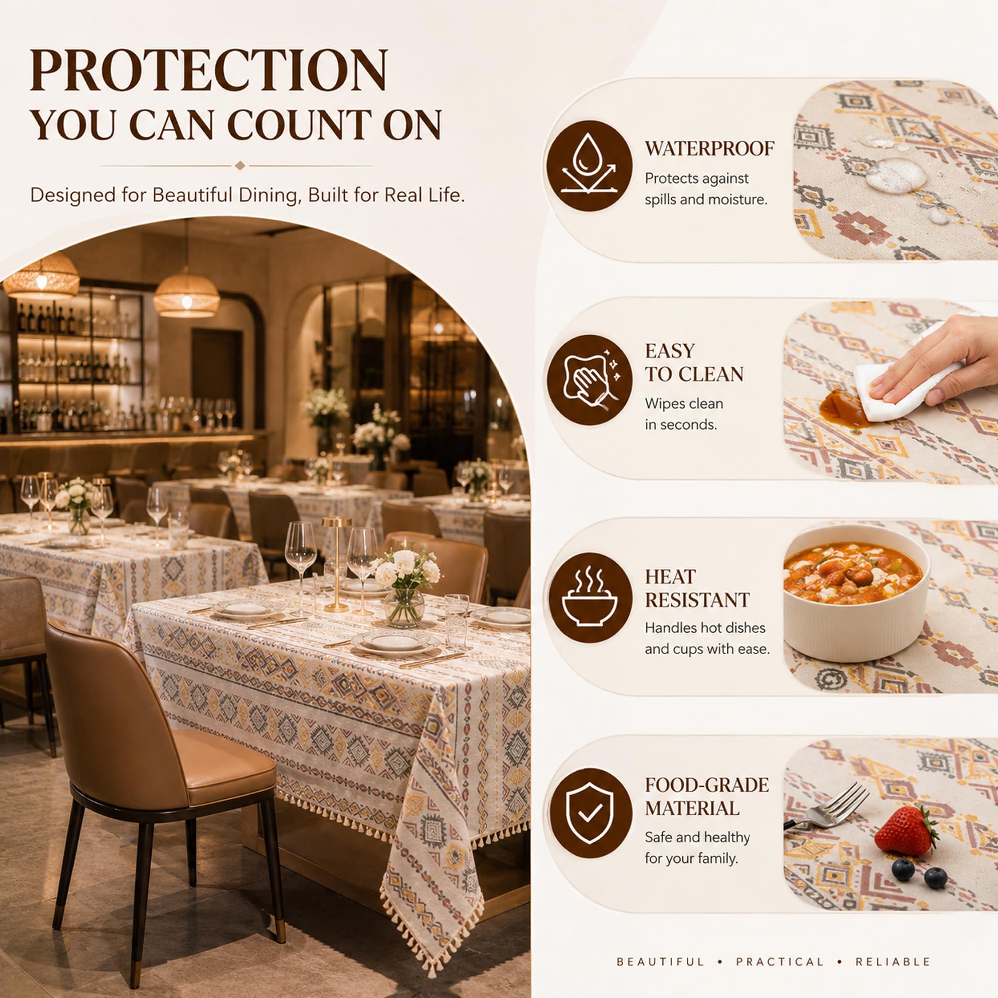 Mantel De Mesa Boho Rectangular con Diseño Geométrico Y Flecos