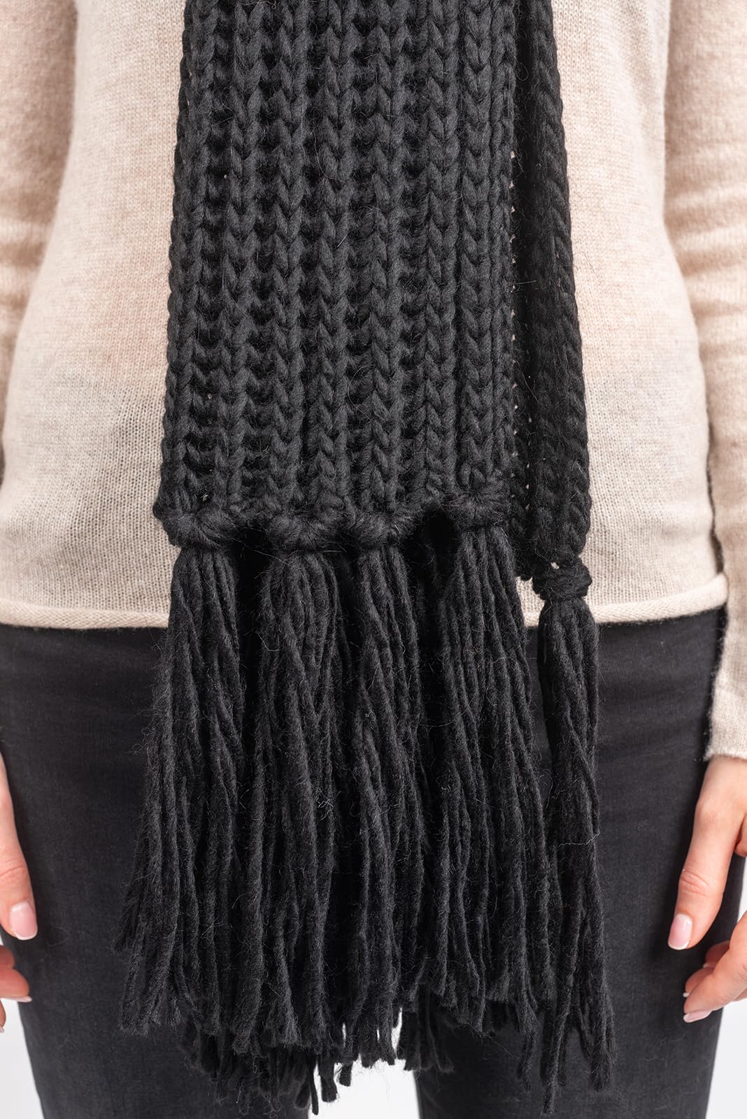 DALLE PIANE CASHMERE Bufanda inglesa de punto acanalado con flecos, fabricada en Italia, para mujer