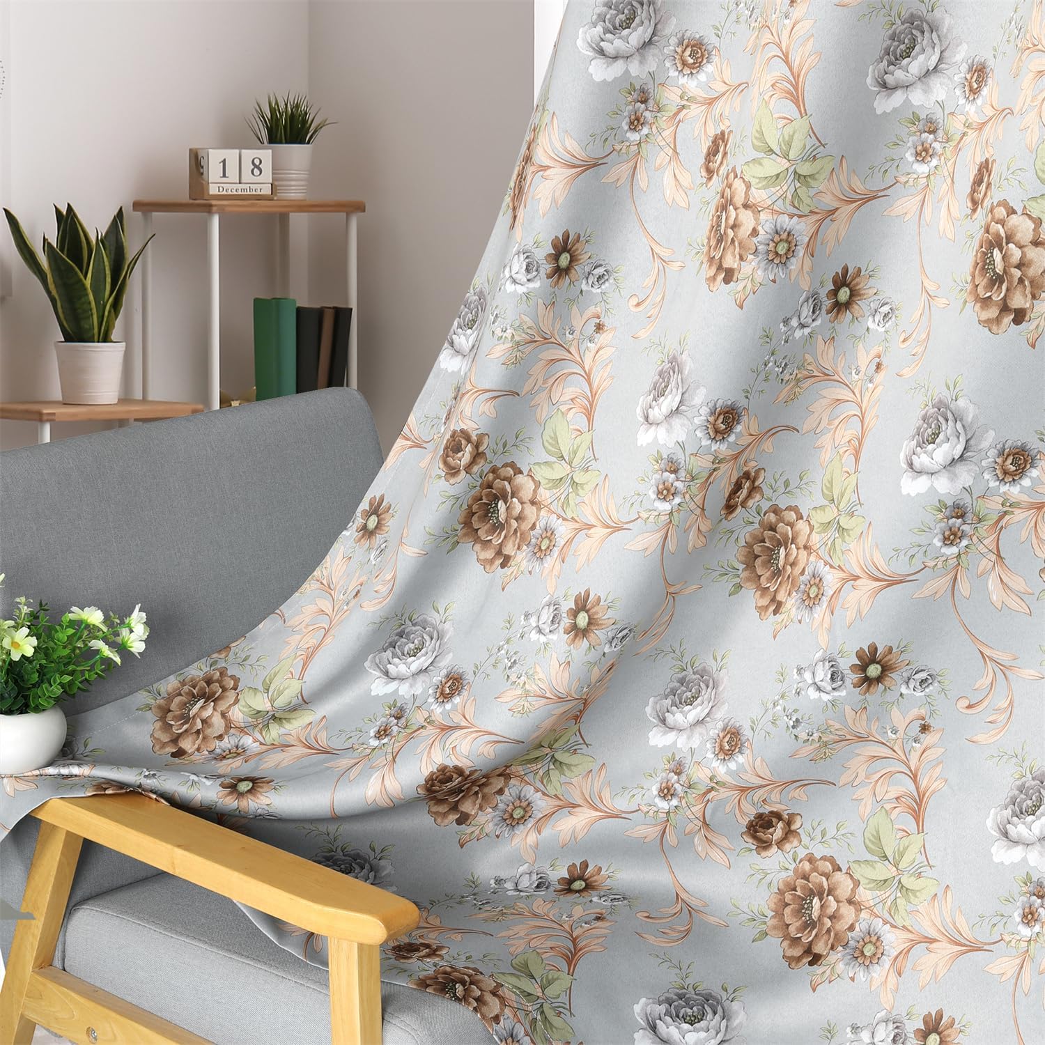 Blackout Curtains 54 Inch Long Farmhouse Floral Grommets Thermal Insulated Curtain Kids Room Bedroom Drapes, 2 Panels Blue Grey