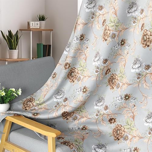 Cortinas opacas de 54 pulgadas de largo, con ojales florales y aislamiento térmico, cortinas para habitación de niños, 2 paneles, azul y gris