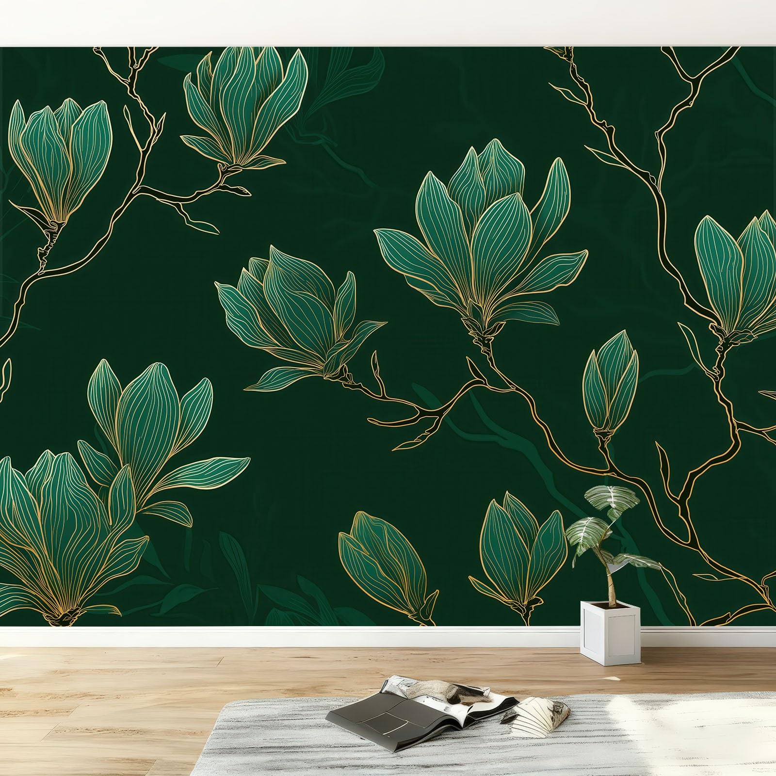 Roślina Magnolia Kwiaty Tapeta 3D Fototapety 450 x 315 cm Nowoczesne Fototapety, Chiński Styl Plakat Dekoracja Ścienna Do Salonu Sofa Tv Hotel Tematyczny Korytarz