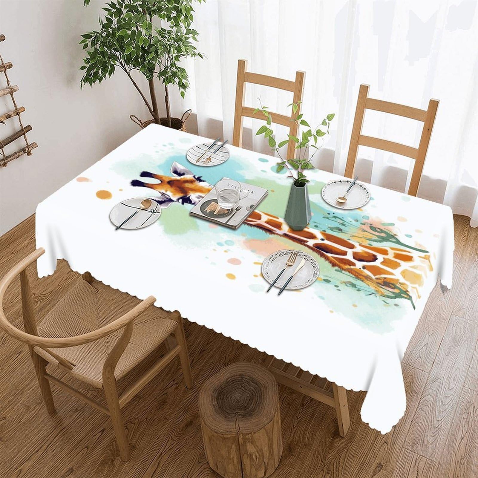 Fekiloot Style Giraffe Art Illustration Tablecloths Heavy Duty Washable Fabric,Birthday Tablecloth-Wavy Edge Design,Polyester Table Cloth For Restaurant,Picnic,Indoor And Outdoor Dining55 X70