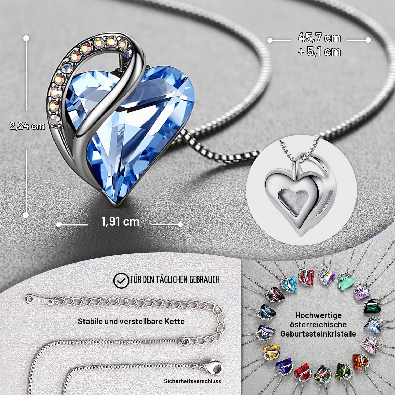 Leafael Muttertag Halskette Damen, Infinity Love Herzanhänger mit Geburtsstein-Kristall, rhodiniert, nickelfrei & hautfreundlich, 45+5 cm Kette mit Karabinerverschluss
