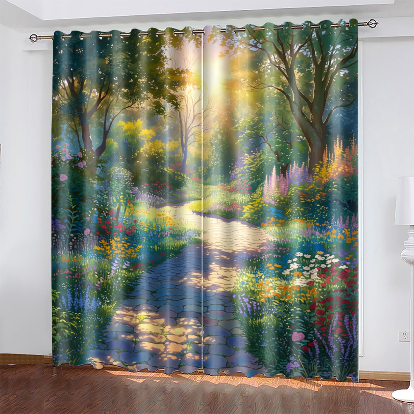 Wazylphin Blackout Eyelet Curtains Colorful Plants Thermal Blackout Curtains for Bedroom Living Room Black Out Curtain Reduce Noise Eyelet Curtins Durable Polyester Thick Window Curtain 2x75x166cm