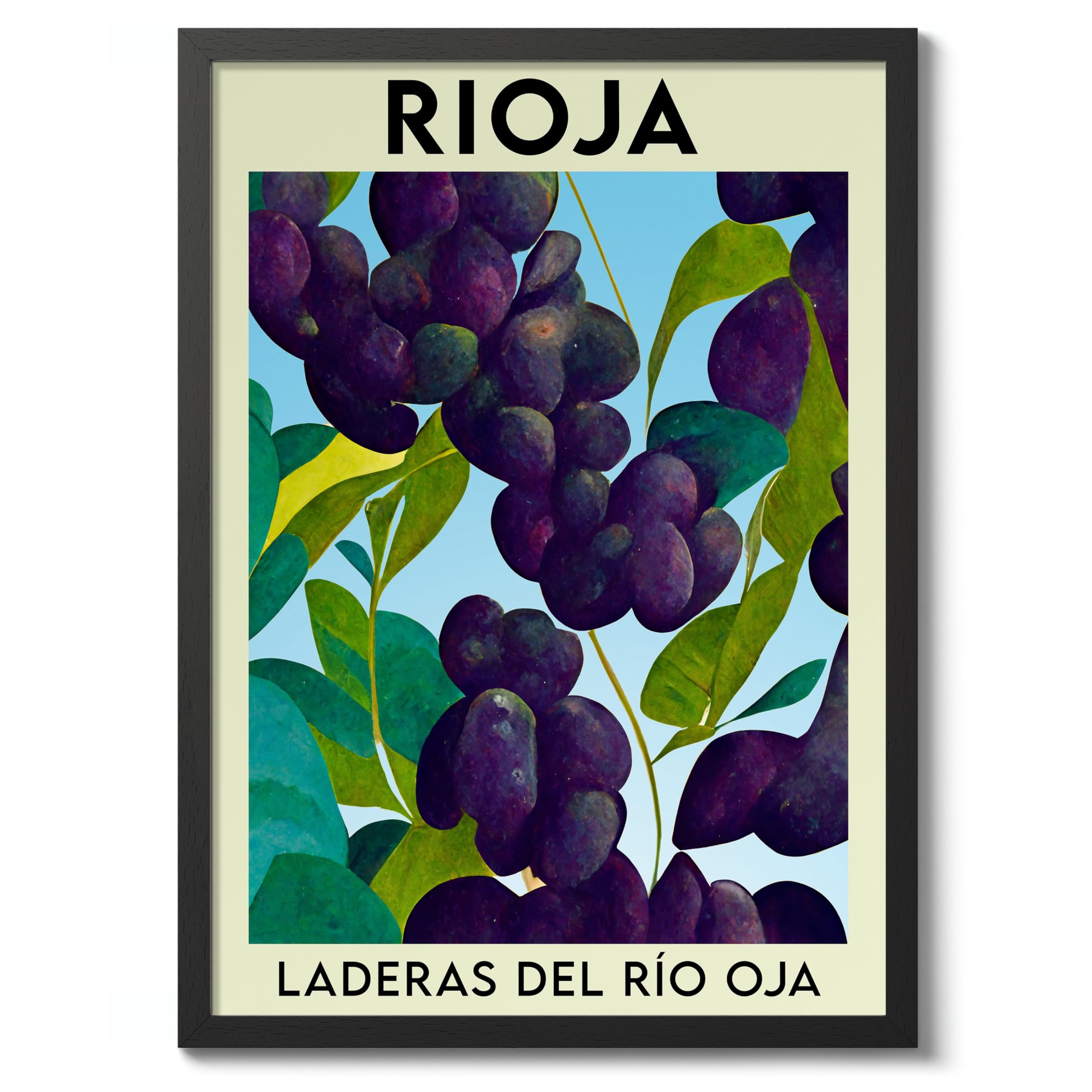 Rioja, Grapes Fruit Market Poster Kitchen Wall Decor Print Abstract Colourful Wall Art Food Travel Bedroom Artwork Picture, A2 (Black Frame) - 62.5x45.1cm โ image 1