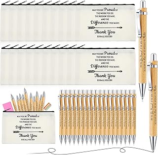 40 Pcs Employee Appreciation Gift Bulk Canvas Cosmetic Bags and Pens Thank You Gifts for Teacher Coworker Nurse Employee Be Proud of the Work You Do Bamboo Ballpoint Pens Inspirational Gifts