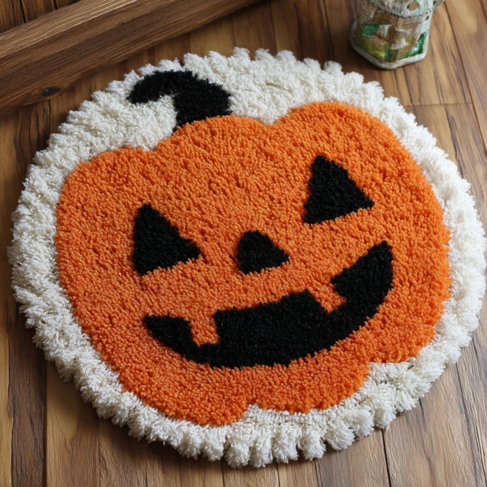 WallustrioaW Latch Hook Kits for Kids and Adults,Pumpkin,DIY Latch Hook Rug Kit,Carpet Making Crochet Needlework Crafts for Home Decor,50x50cm