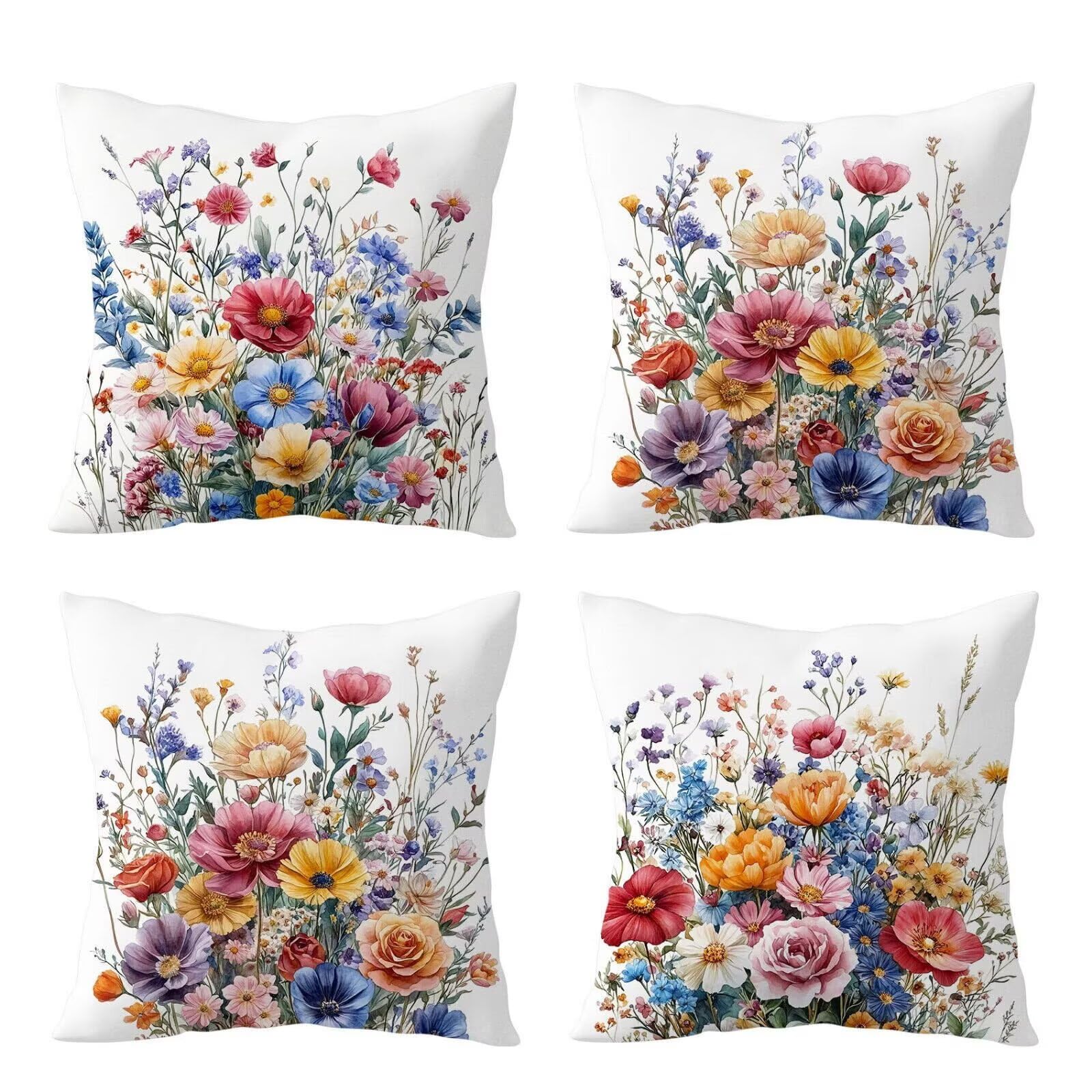 Heaen Outdoor Cushions Covers Waterproof 35x35 cm Set of 4 Square Linen Pillow Cases Colorful Wildflower Decorative Dushions for Sofa Porch Patio Home Decor