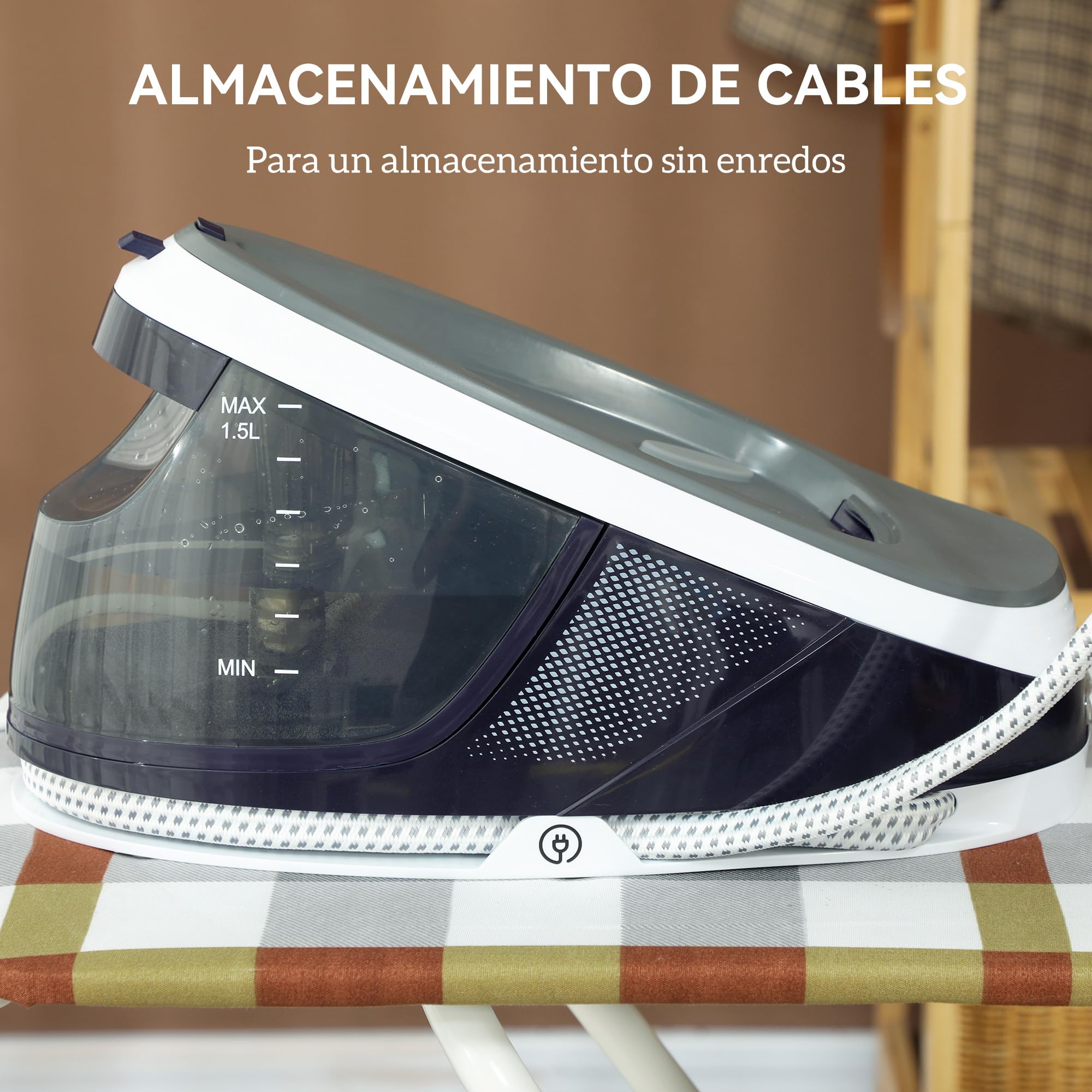 HOMCOM Centro de Planchado 2600W 100 g/min 8 Bares Función ECO Suela de Cerámica Planchado Vertical Potente Apagado Automático Sistema Antical Autolimpieza Depósito Extraíble 1,5 L Azul