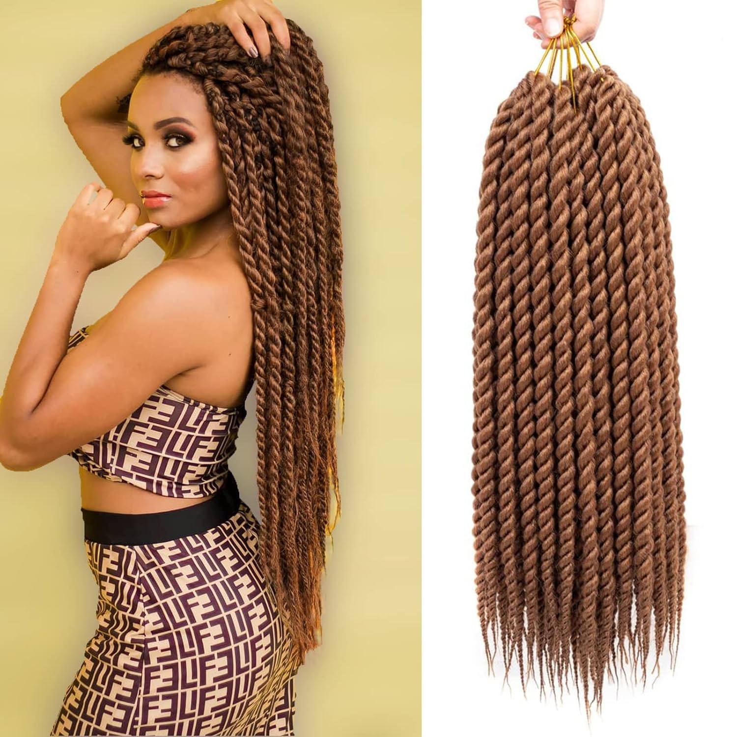 Havana Twist Crochet Hair 6 Packs 18 inch Crochet Braids Senegalese Twist Crochet Hair Jumbo Havana Twist Crochet Braids (30#)