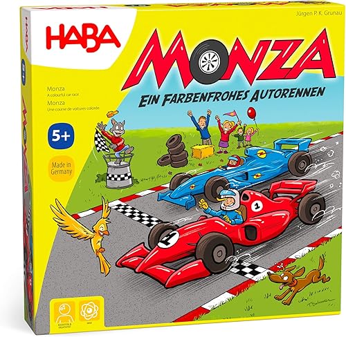 HABA Monza - Juegos de carreras de coches y juego de mesa para principiantes, juegos familiares atractivos para niños y adultos a partir de 5 años