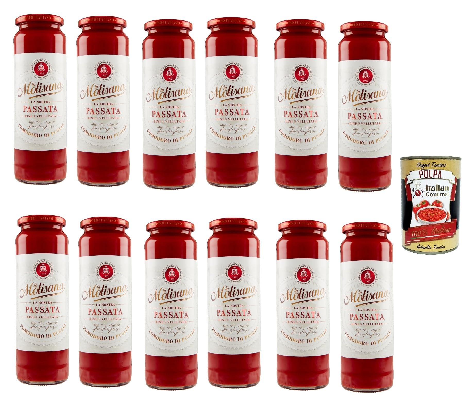 La Molisana Passata di Pomodoro Classica 100% Italienisch 12x 690g + Italian Gourmet Polpa 400g