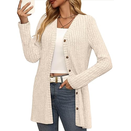 Bliwov Womens Fall Cardigans Long Sleeve Open Front Sweaters Button Down Tunic Tops with Pockets Loose Causal Fashion Clothes
