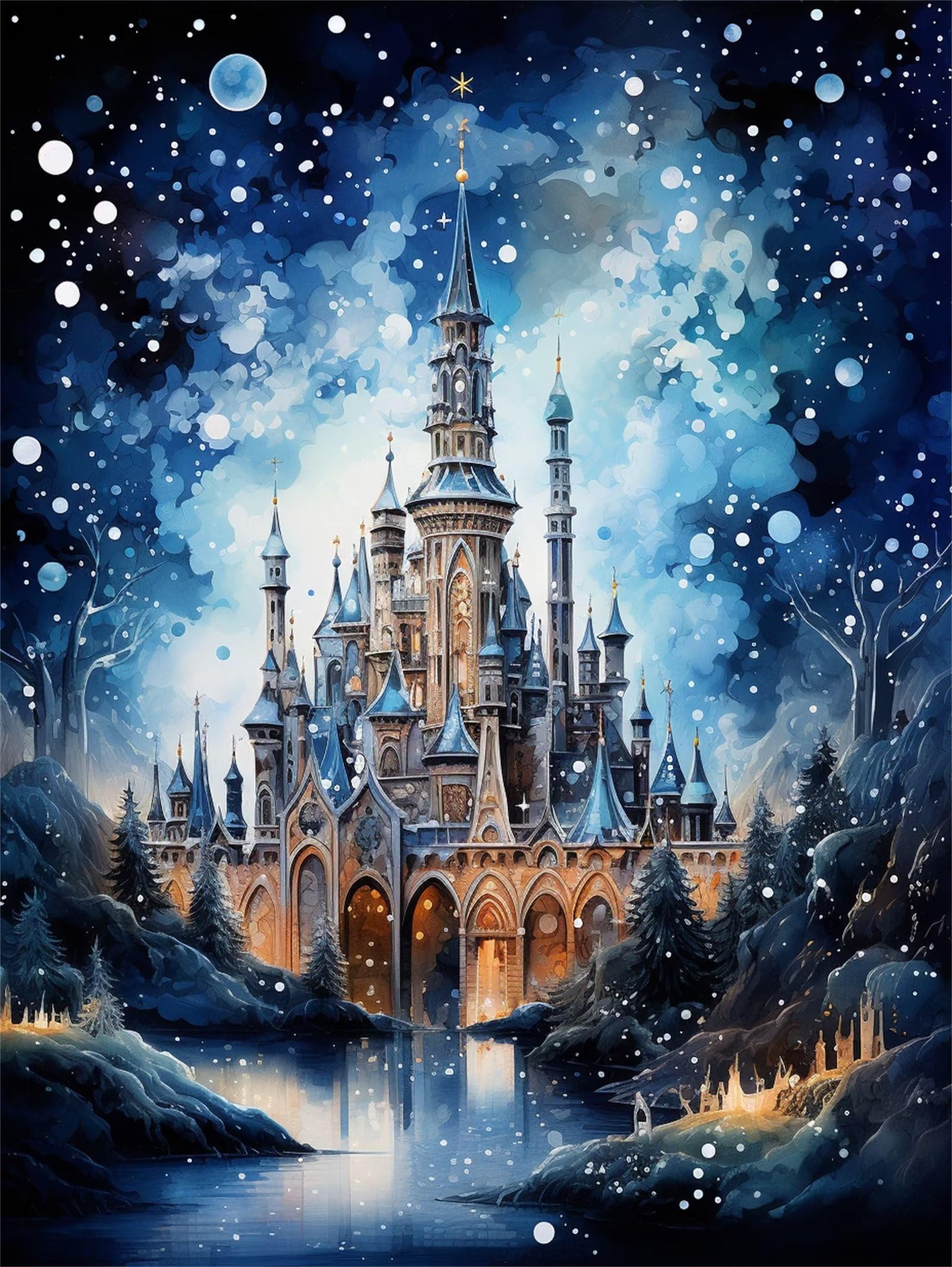 5D Diamond Painting Kits for Adults Starlight Castle Dimond Picture Art Full Drill Embroidery Gem Art Rhinestone Crystal Art Kit for Adults Diamond Art for Christmas Decoration Home Decor(90x120cm)-4O