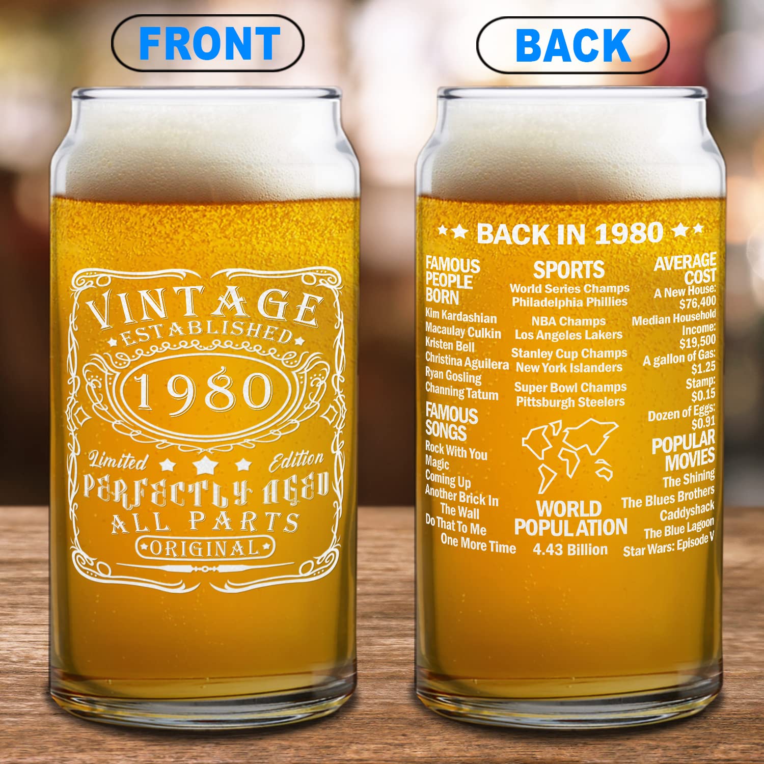 Amazon.com | Cuptify 46th Birthday Perfectly Aged 46 Years Old Established  1980 Vintage Etched 20 oz Beer Can Drinking Glasses For Men: Beer Glasses