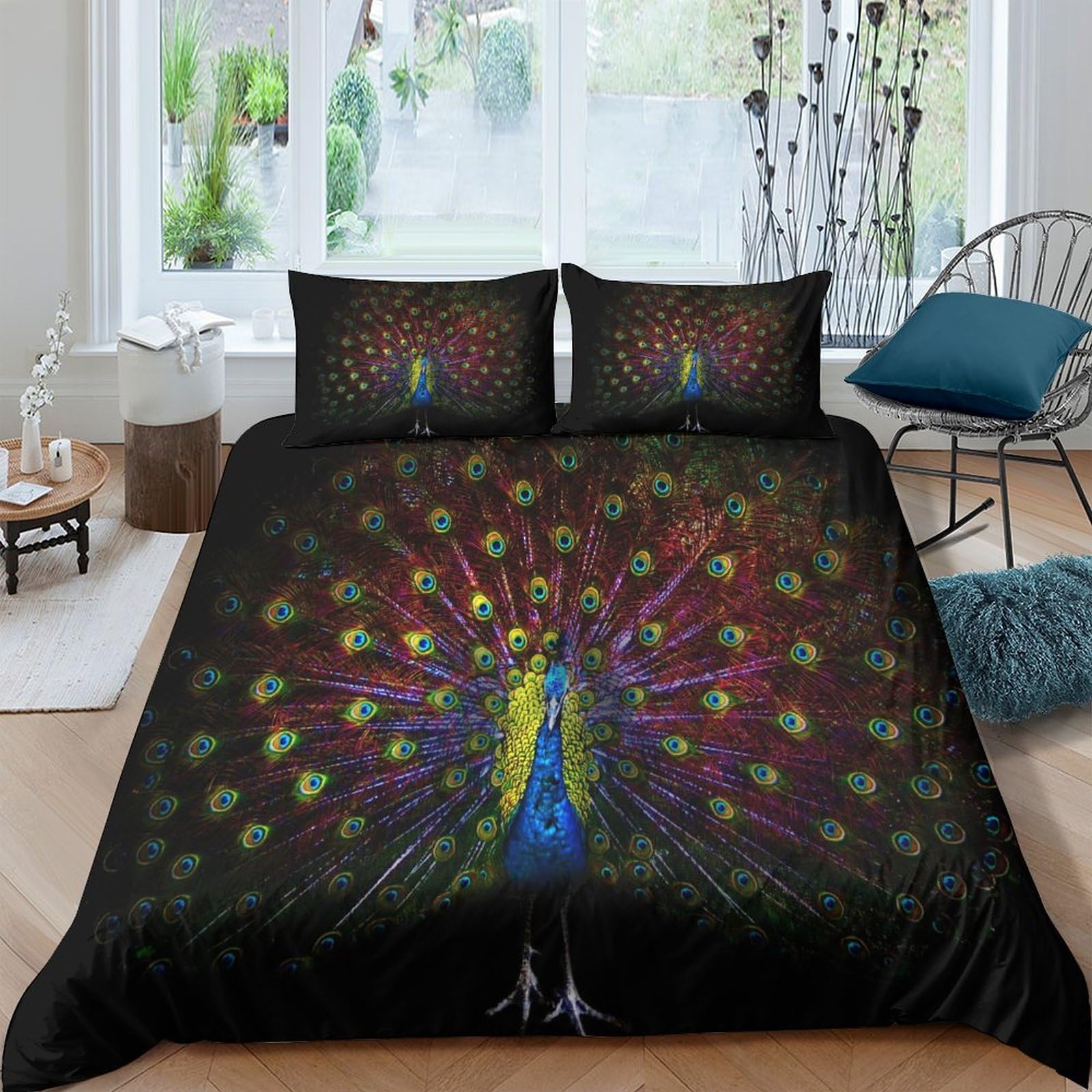 Housse de couette paon zippée fini la couette qui glisse avec cette parure 3D King