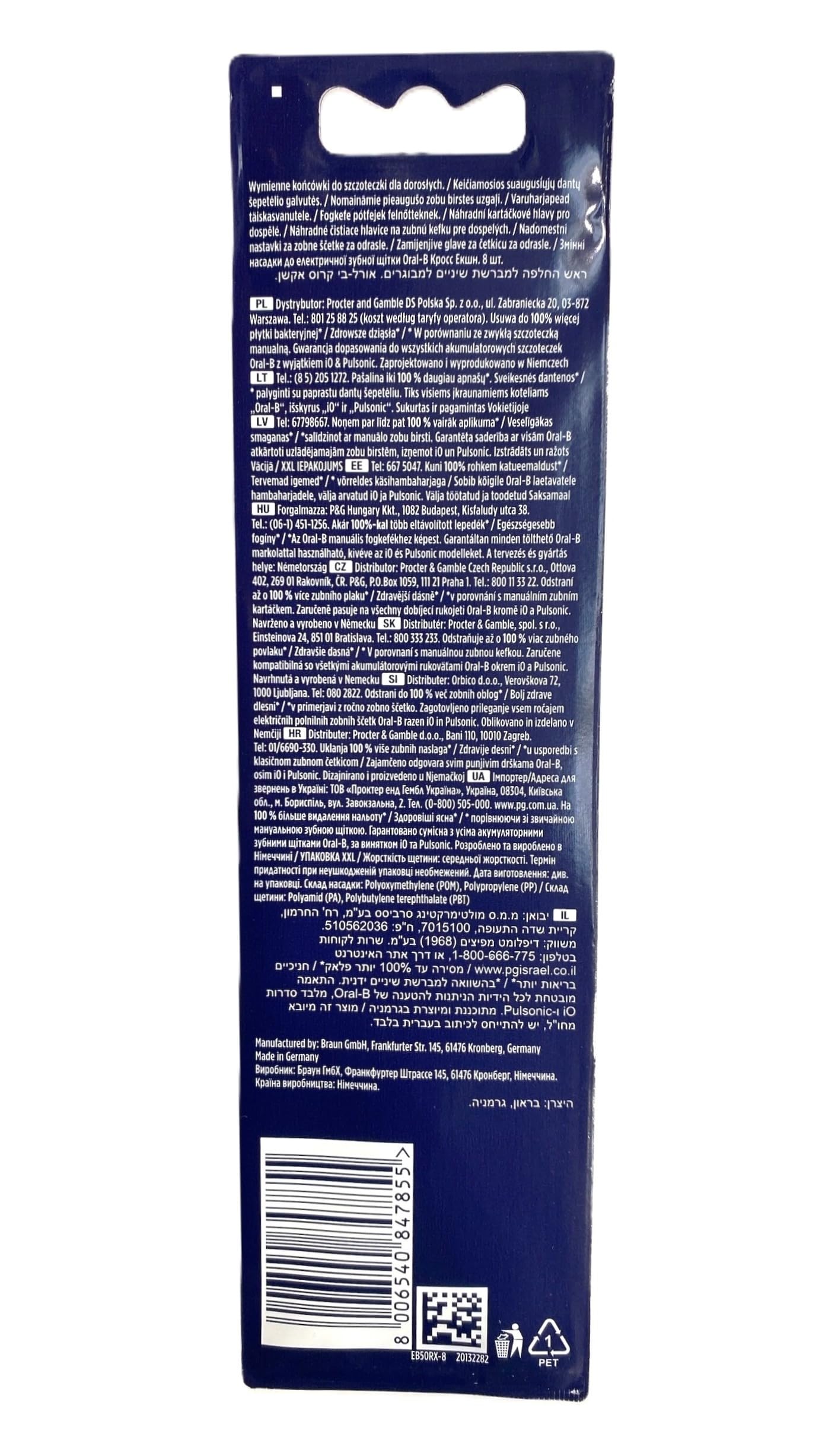 Oral-B, testine di ricambio Cross Action, per spazzolino da denti, confezione da 8