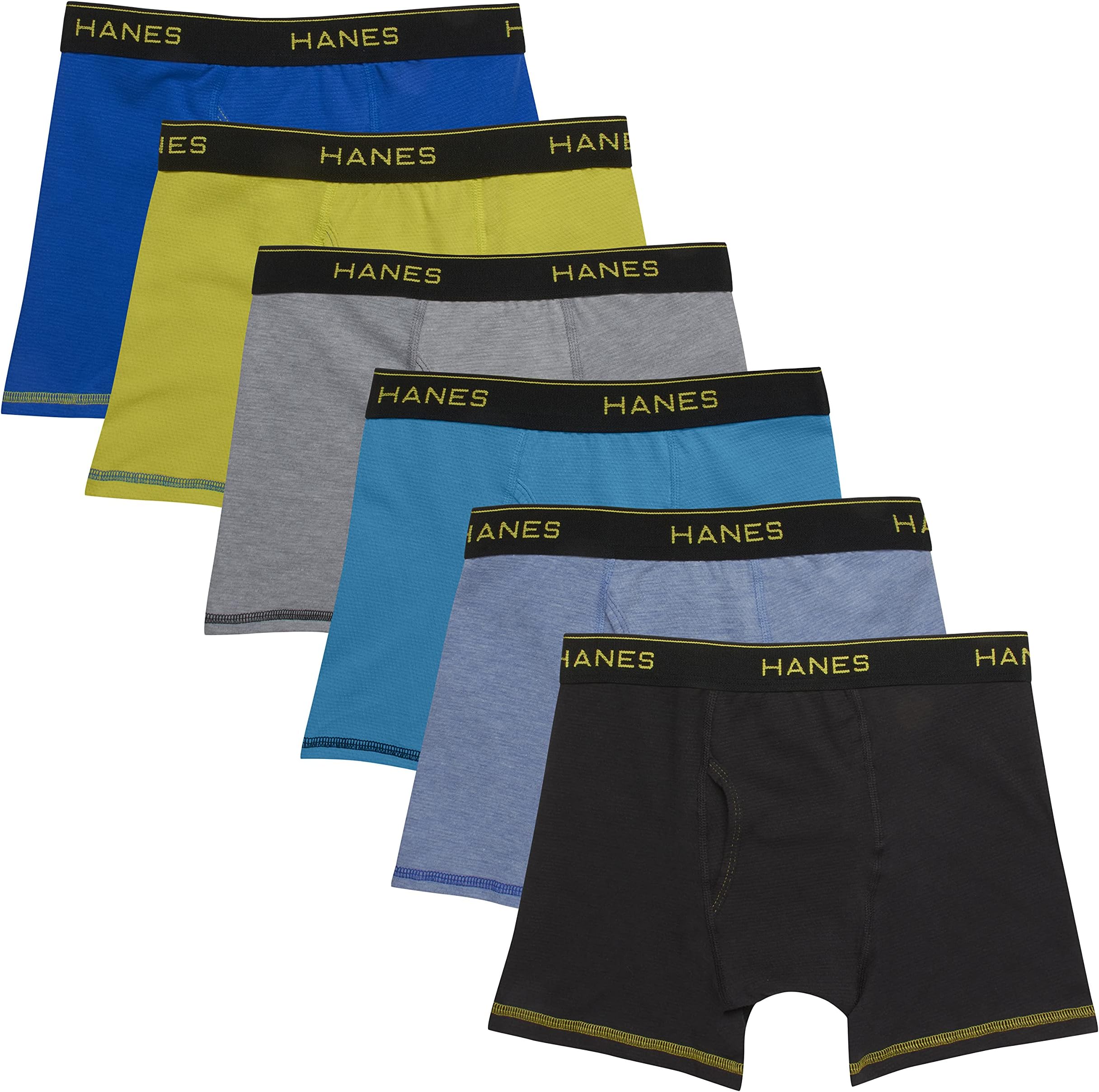 HanesBoys' Underwear, Cool Comfort Stretch Mesh Boxer Briefs, 6-Pack