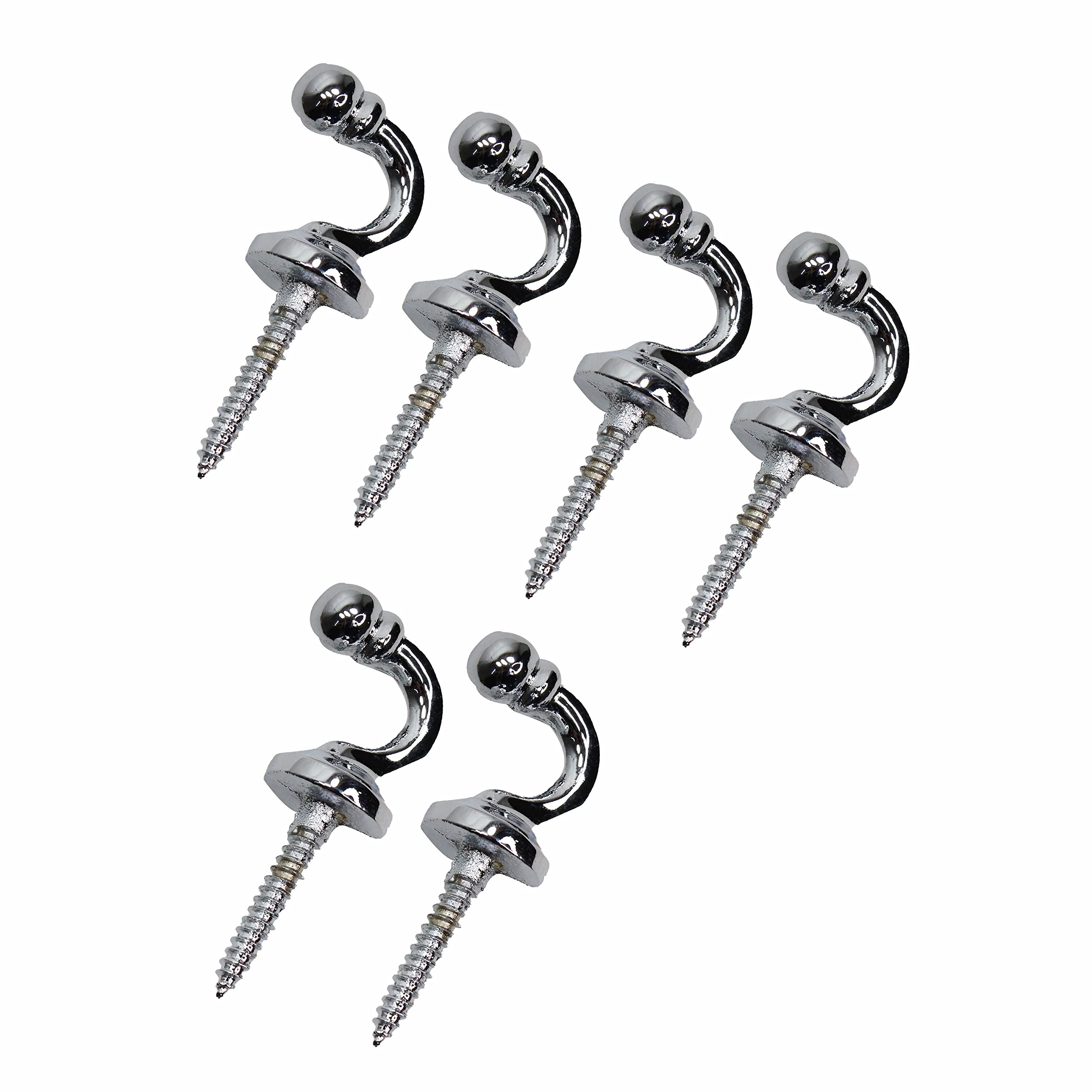 SUL Curtain Hold Tie Backs Chrome Hooks, U Shaped Wall Mounted Chrome Ball End Curtain Tiebacks Hook, Curtain Hold Back Hook Tassel Drapery Holder for Curtains Clothes Coat Hanger Hook (6)