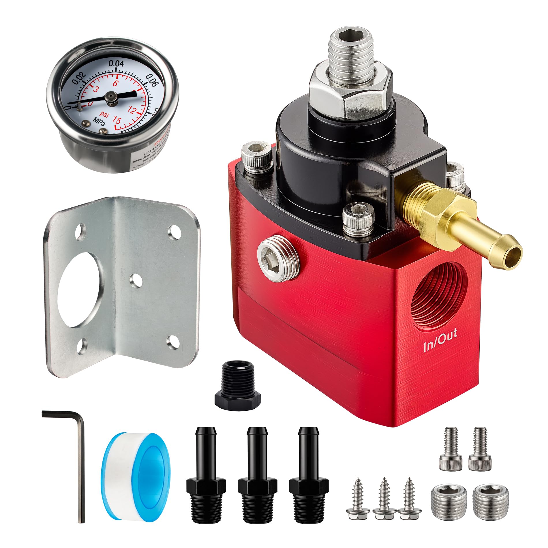 EVIL ENERGY Fuel Pressure Regulator Carburetor 4.5-9 PSI Adjustable, 3/8" NPT with Gauge, Bypass Return Fuel Regulator for Carburetor with vacuum/boost reference line connection, Red