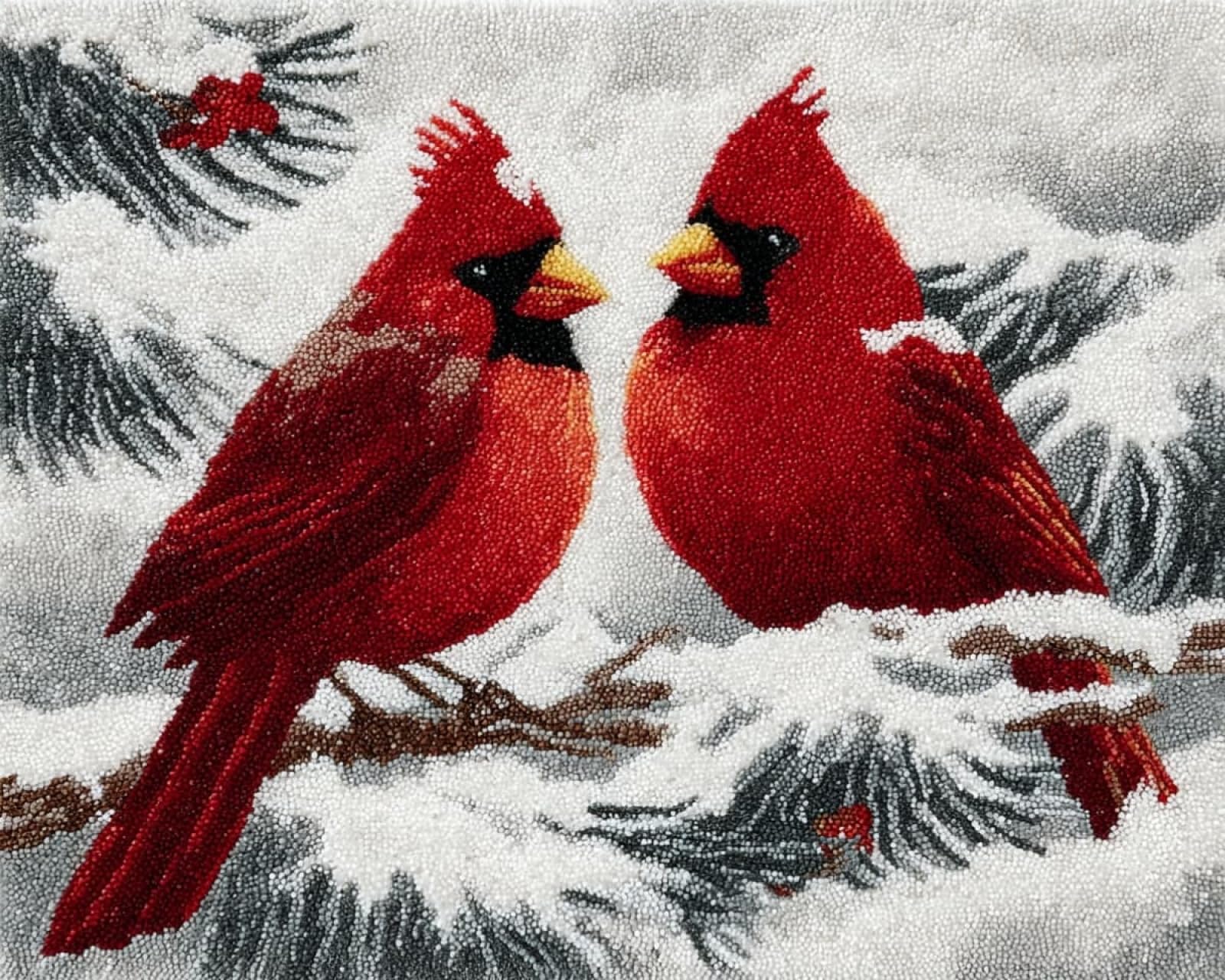 Wallphantom Latch Hook Rug Kits for Adults,Red Finches in the Snow,DIY Crochet Yarn Carpet Embroidery Rug Kit,Latch Hook 3D Craft for Home Decor Festival Gift,52x38cm