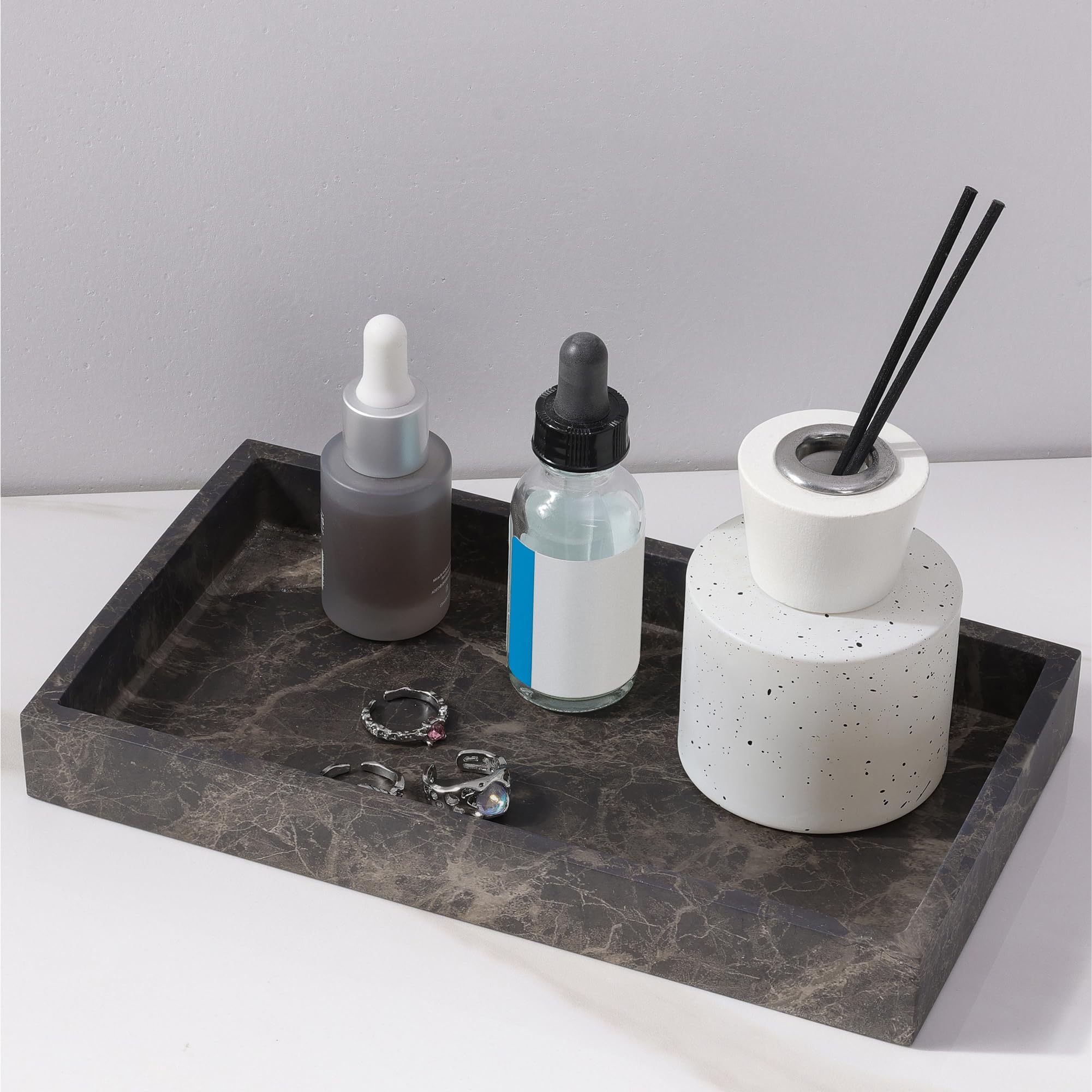 2 Vassoi Portaoggetti Da Bagno In Resina - 20x10cm, Nero, Per Sapone, Candele, Profumi, Gioielli - Foto 6