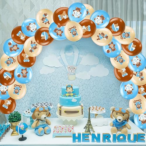 Vista 7 de Zomiboo 42 globos de oso para baby shower, de 12 pulgadas, de látex, azul, marrón, oso pequeño, decoraciones de fiesta para baby shower, revelación