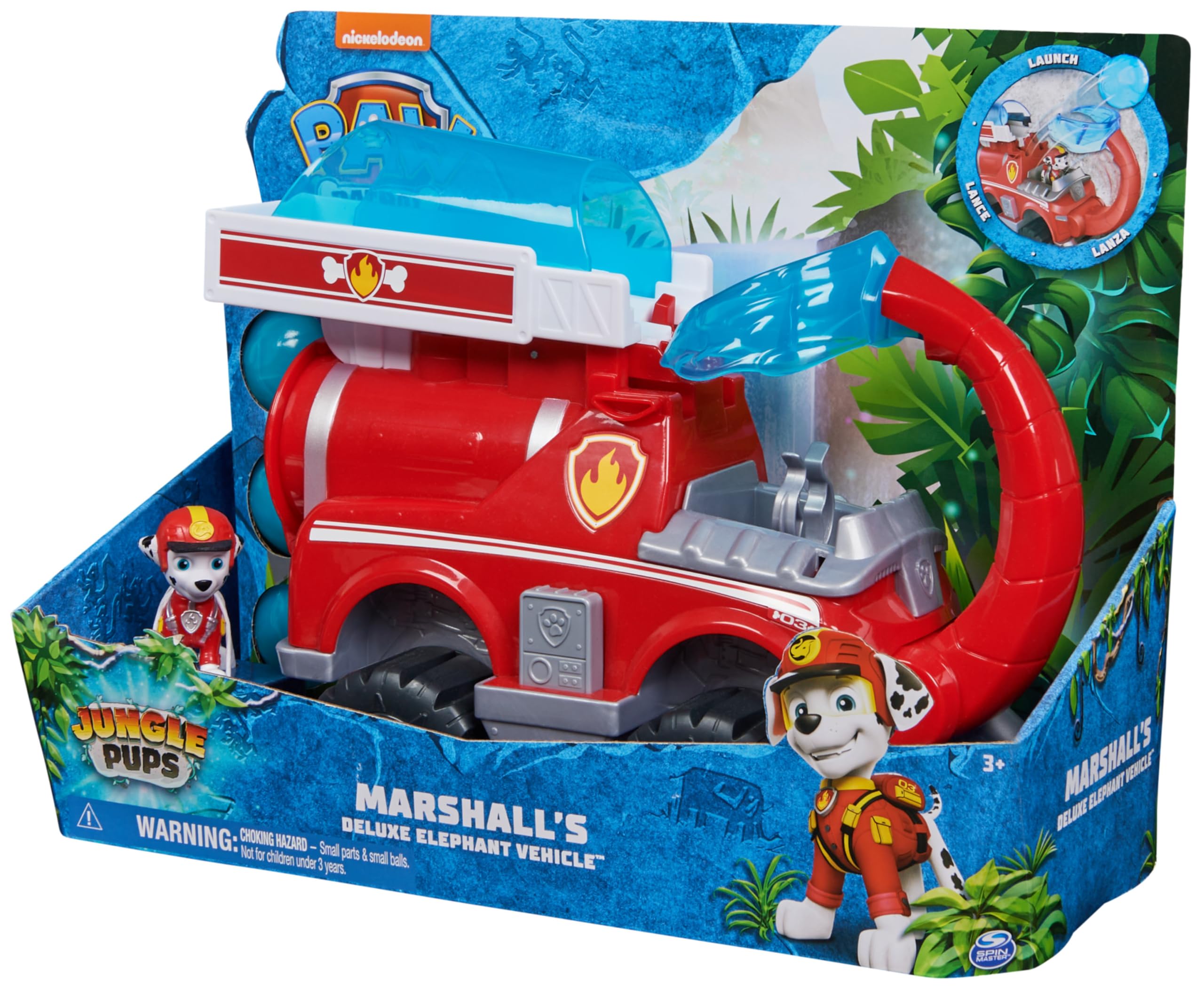 Paw Patrol Jungle Pups, Deluxe Elephant Vehicle di Marshall con lanciamissili, Camion Giocattolo con Action Figure, Giocattoli per Bambini e Bambine dai 3 Anni in su