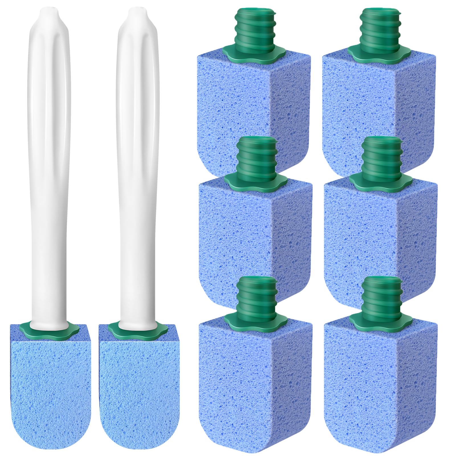 6pcs Pumice Stone for Toilet Bowl Cleaning with 2pcs Long Handle Toilet Brush,Cleaning Block Pumice Stone for Cleaning Toilet, Bathtubs, Kitchen Sink, Grill,Tile (Blue)