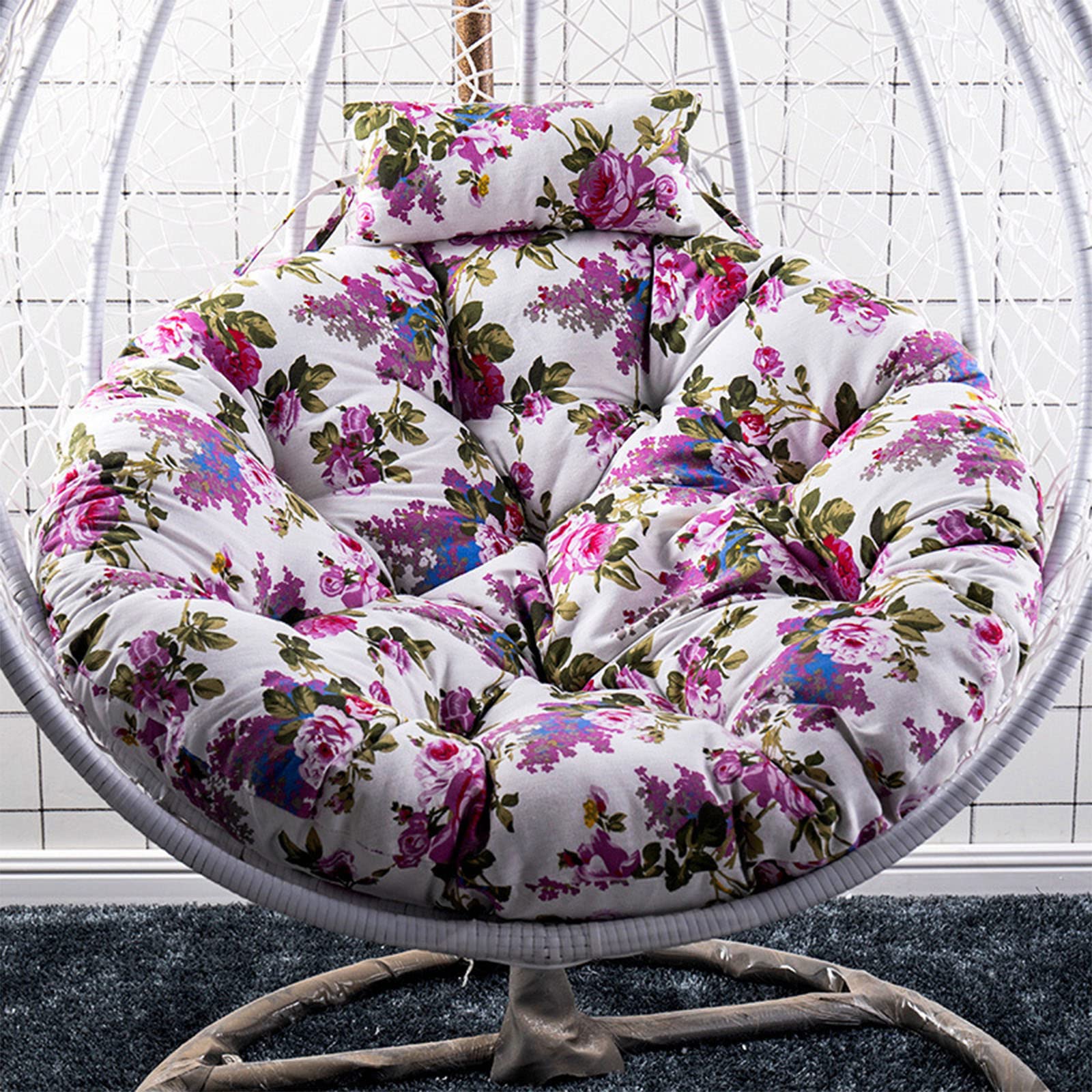 UGZXCVBN Egg Chair Cushion, Egg Chair Hanging Swing Cushion With Pillow Washable Floral Multicolor 105/120 cm(O,105cm)