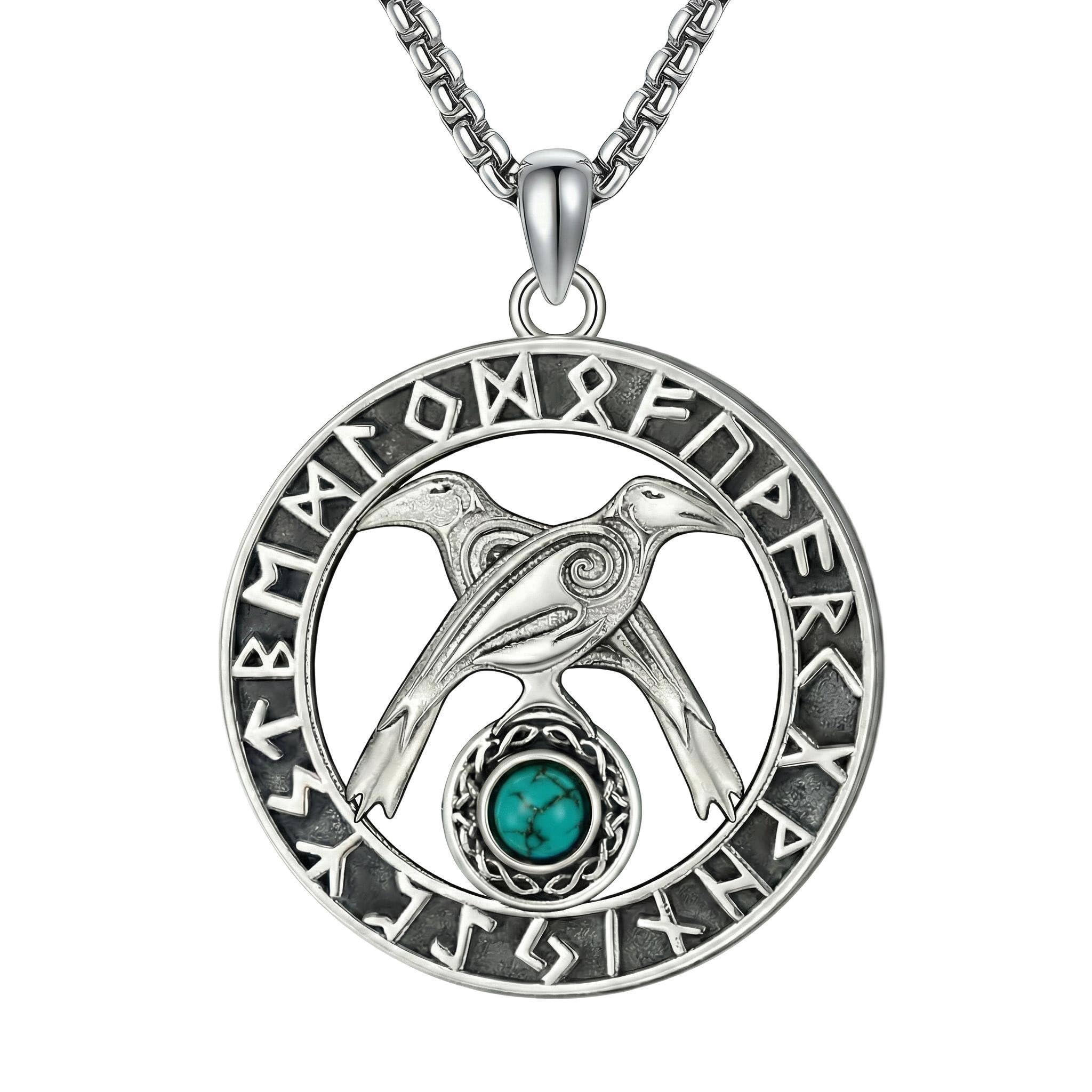 ONEFINITY Collana da uomo in argento Sterling 925, con ciondolo a forma di corvo vichingo, con runa vichinga, turchese, gioiello vichingo, regalo per donne