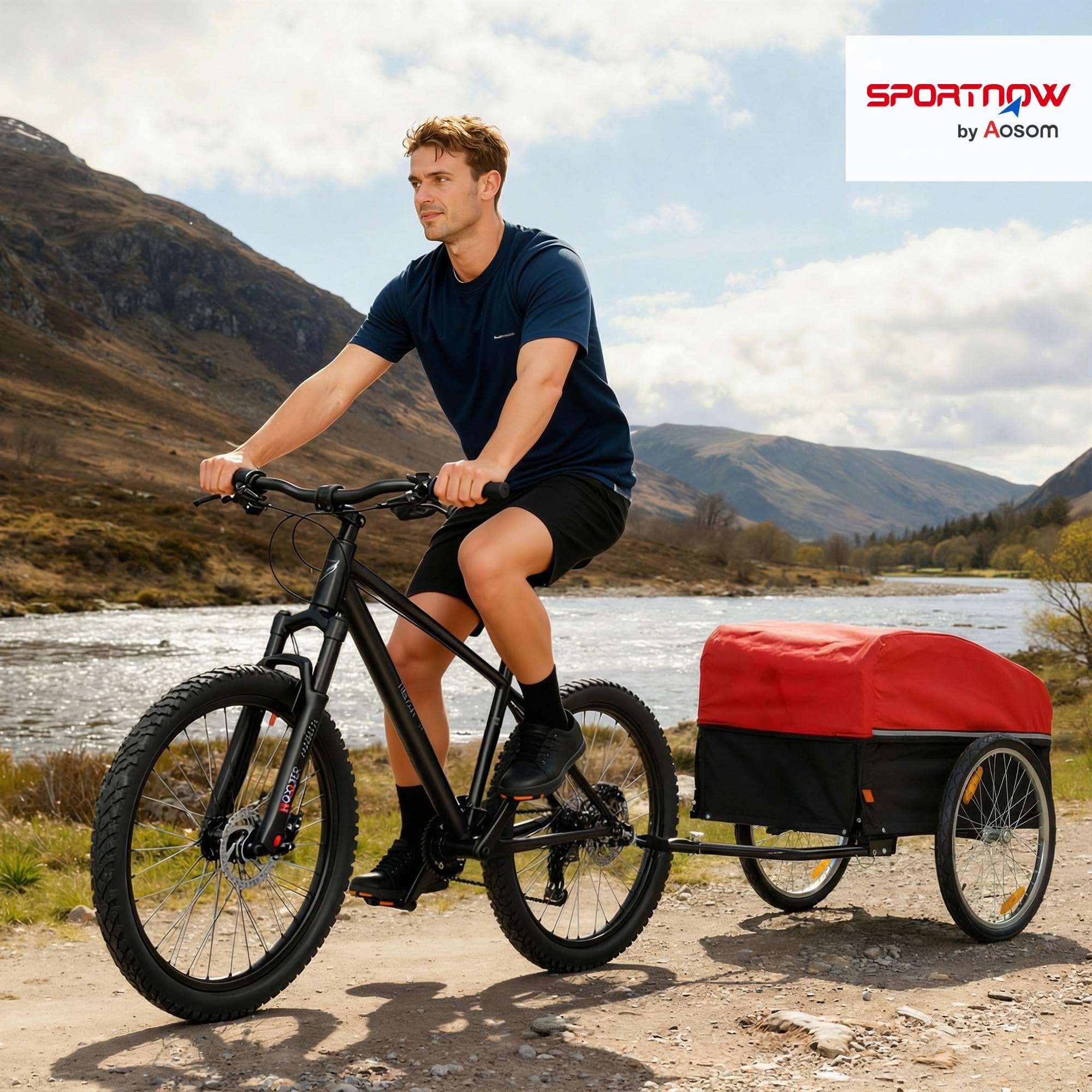 SPORTNOW Fahrradanhänger 170 L Transportanhänger bis 40 kg mit Kupplung Abdeckplane 51 cm Luftreifen