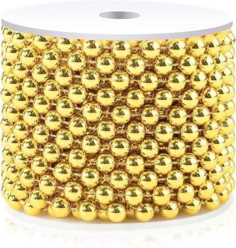 Miniatura 12 de Guirnalda de perlas de 0.236 in, guirnalda de perlas de imitación de oro de 66 pies, rollo de guirnalda de perlas de imitación, decoración de fiesta