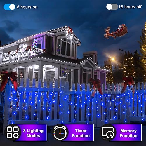 Miniatura 2 de 670 luces LED de Navidad de 66 pies con 148 gotas, 12 modos regulables azules para colgar al aire libre con memoria de temporizador, luces de