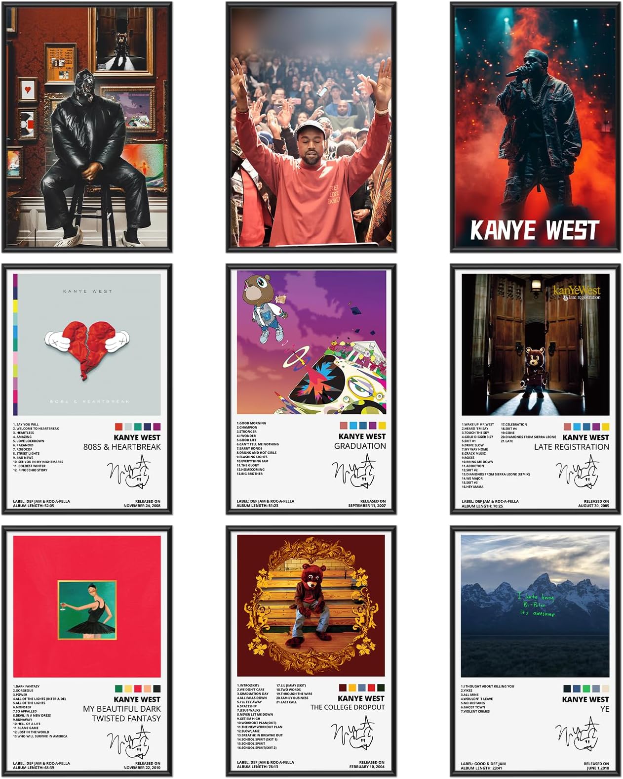 Funkprofi 9 PCS Ye/Band Album Cover Posters - Frameless Exquisite Wall Art Decor for Home Bedroom, Living Room - 8 * 10 Inches