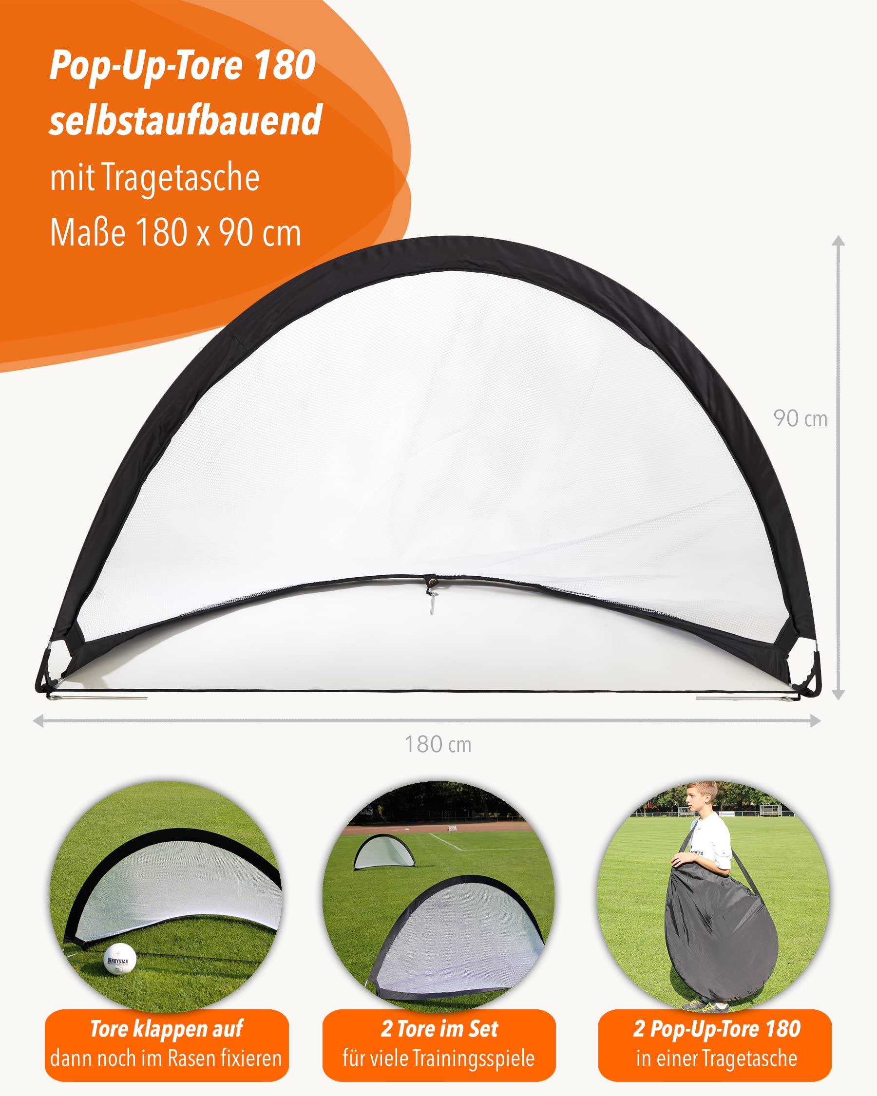 Fußballtore 2er-Set Pop-Up-Tore 180 x 90 cm faltbar mit Tragetasche