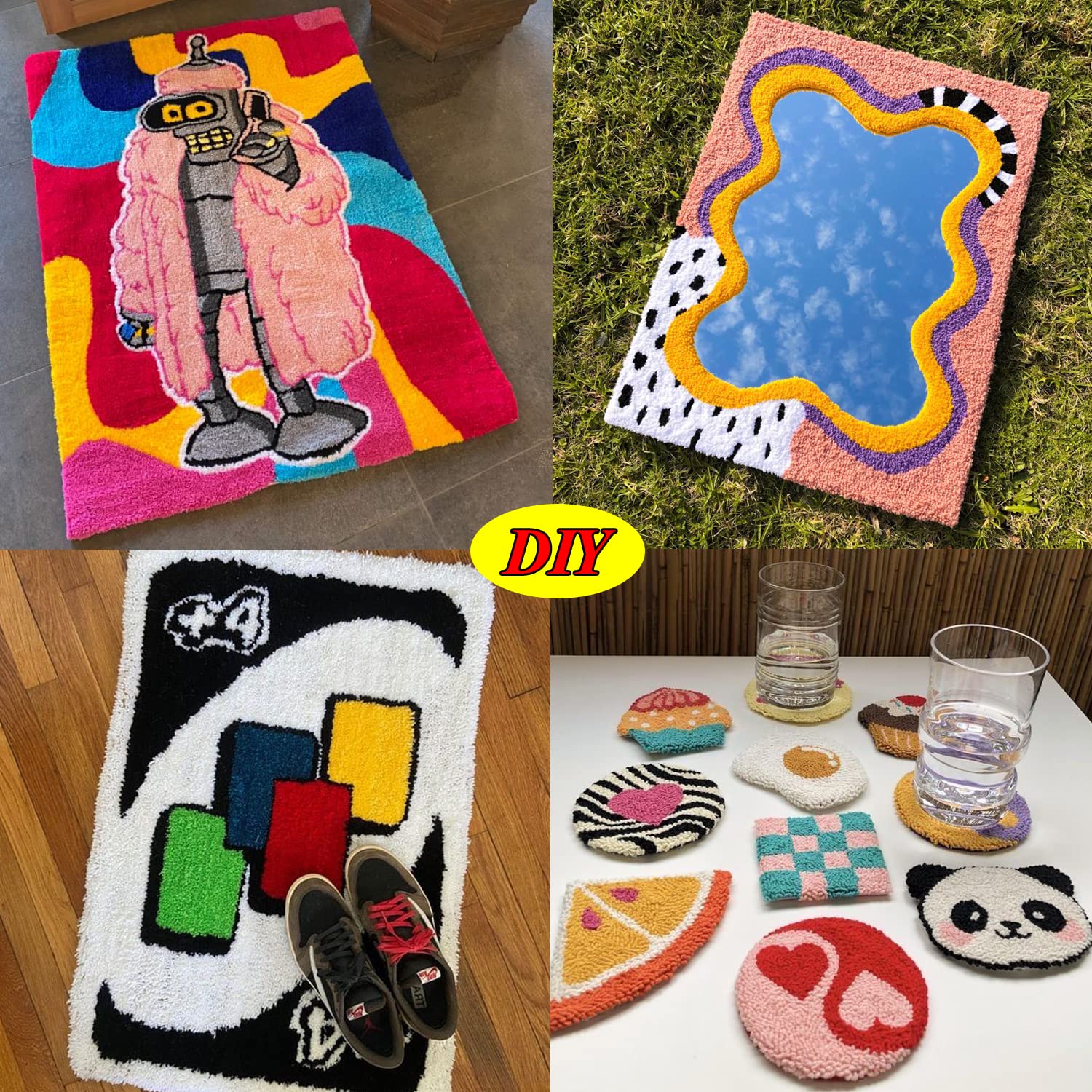 4 Stück Tufting-Tuch Set – 2x 200x150 Cm & 2x 180x99 Cm Rutschfest, Mit Markierungen Für DIY-Teppiche