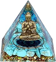 Vista 11 de FENGSHUI-CAISHEN Estatua de Little Buddha en pirámide de organita de cristal curativo, obsidiana con figura de Buda bebé, meditación de chakras