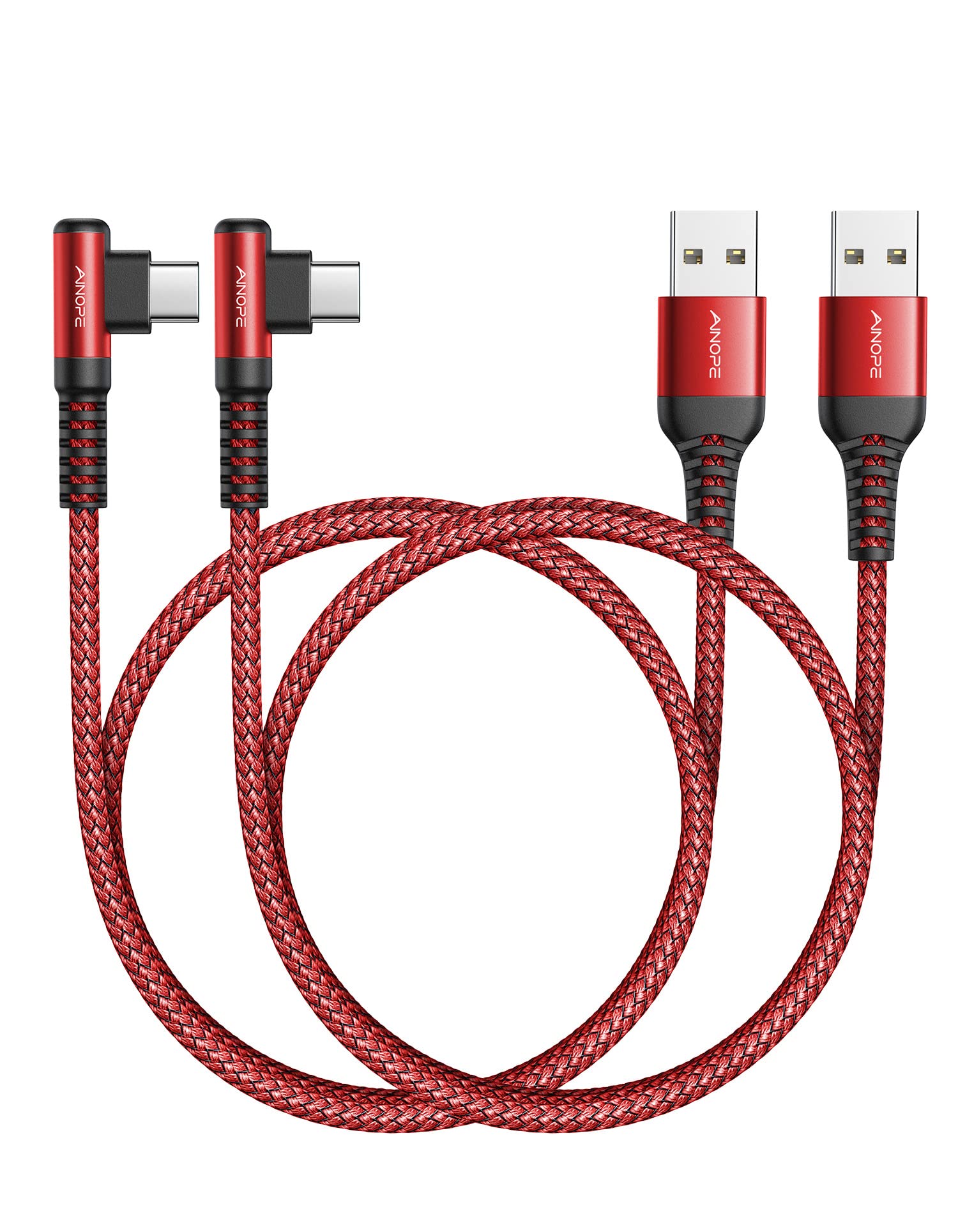 USB C Cable [2 Pack 1.6FT] Fast Charger Type C 3.1A Right Angle Nylon Braided USB Type C Cable Compatible with Galaxy Note 10 9 A51, S22 S21 S10 LG G8 G7 Charging Cord 1.6FT+1.6FT Red 2
