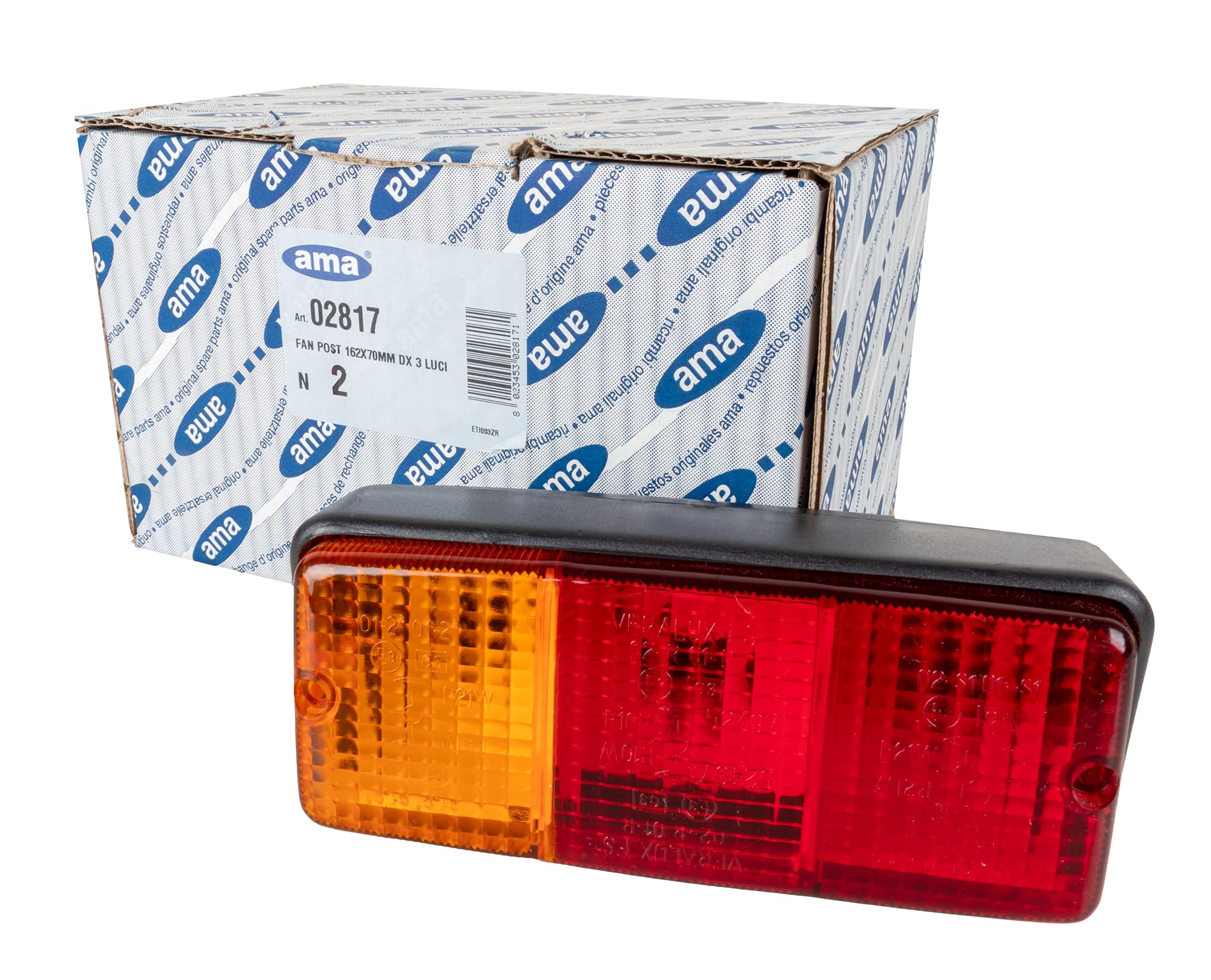 Ama Fanale Posteriore Alogeno Destro 160x70x70 mm per Veicoli Agricoli e Logistici – Tre Funzioni Luminose, Omologazione ECE, Installazione Facile, Made in Italy