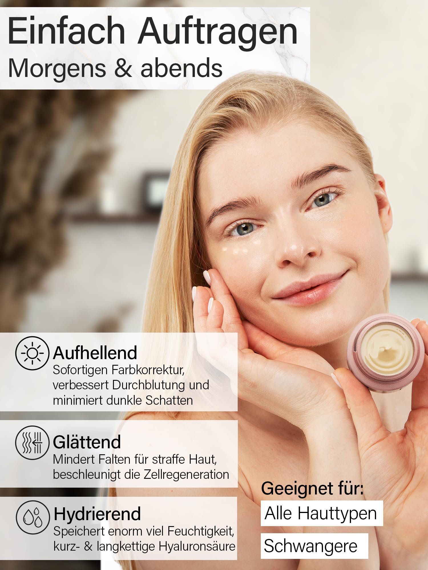 Rosental Organics BB Eye Balm Augencreme - Feuchtigkeitscreme - Pflege gegen Augenringe - Mit Hyaluronsäure, Vitamine E & marokkanischer Lavaerde - Naturkosmetik (15 ml)
