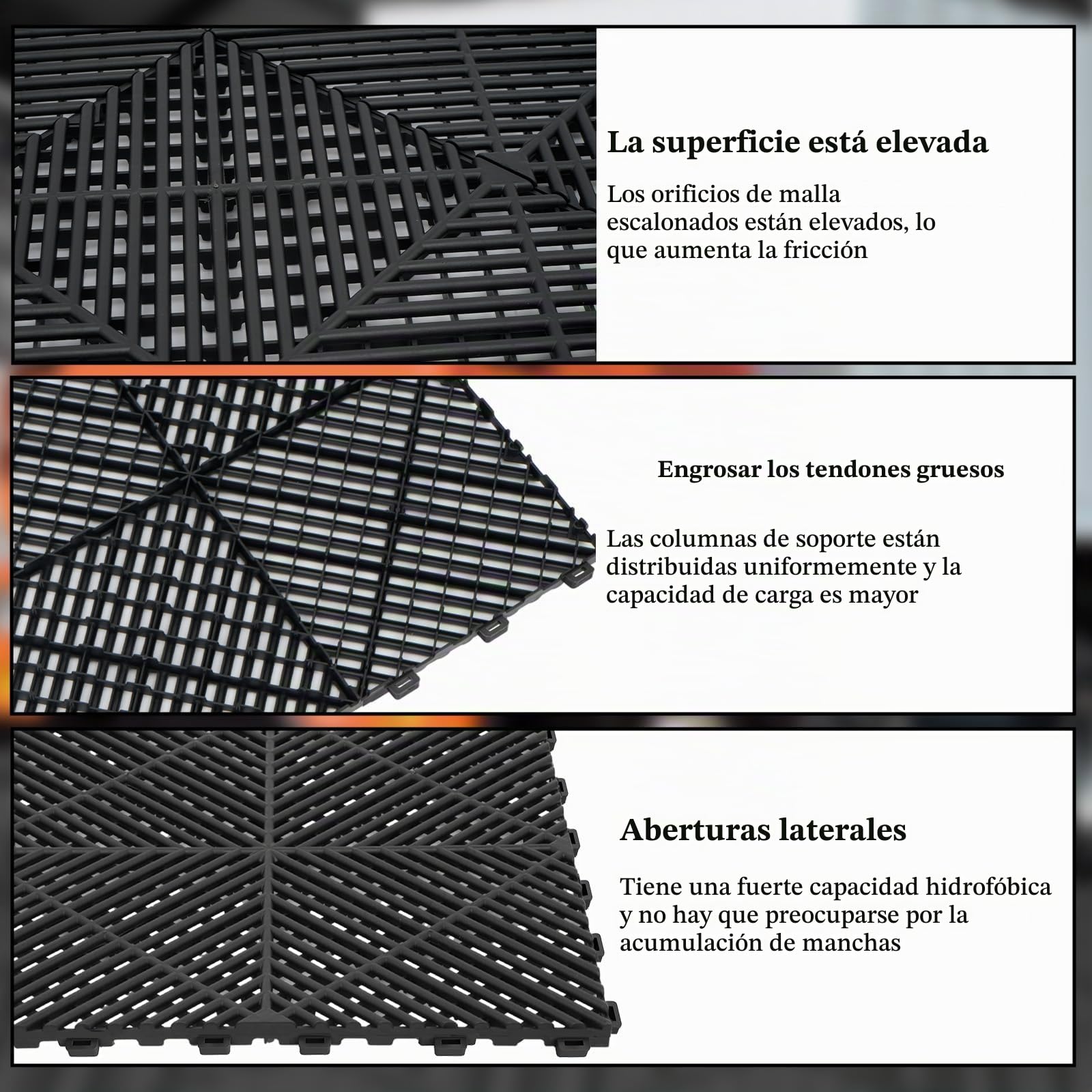 20 suelos de polipropileno para garaje, 40 x 40 cm, para garaje, 3200 kg (3,2 m²), color negro