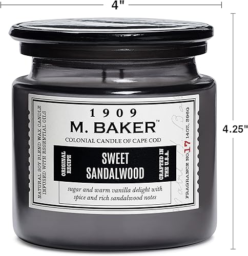 Miniatura 5 de Colonial Candle M. Baker Collection - Vela perfumada en tarro de sándalo dulce, 2 mechas, gris, 14 onzas, hasta 60 horas de combustión