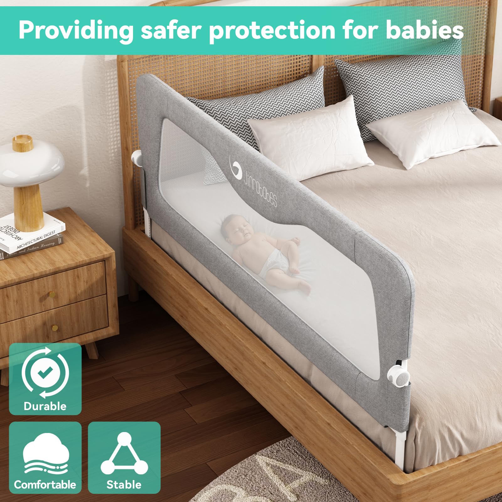 Protezione per letto per letto king size, altezza regolabile e sponda pieghevole per bambini (190 cm)