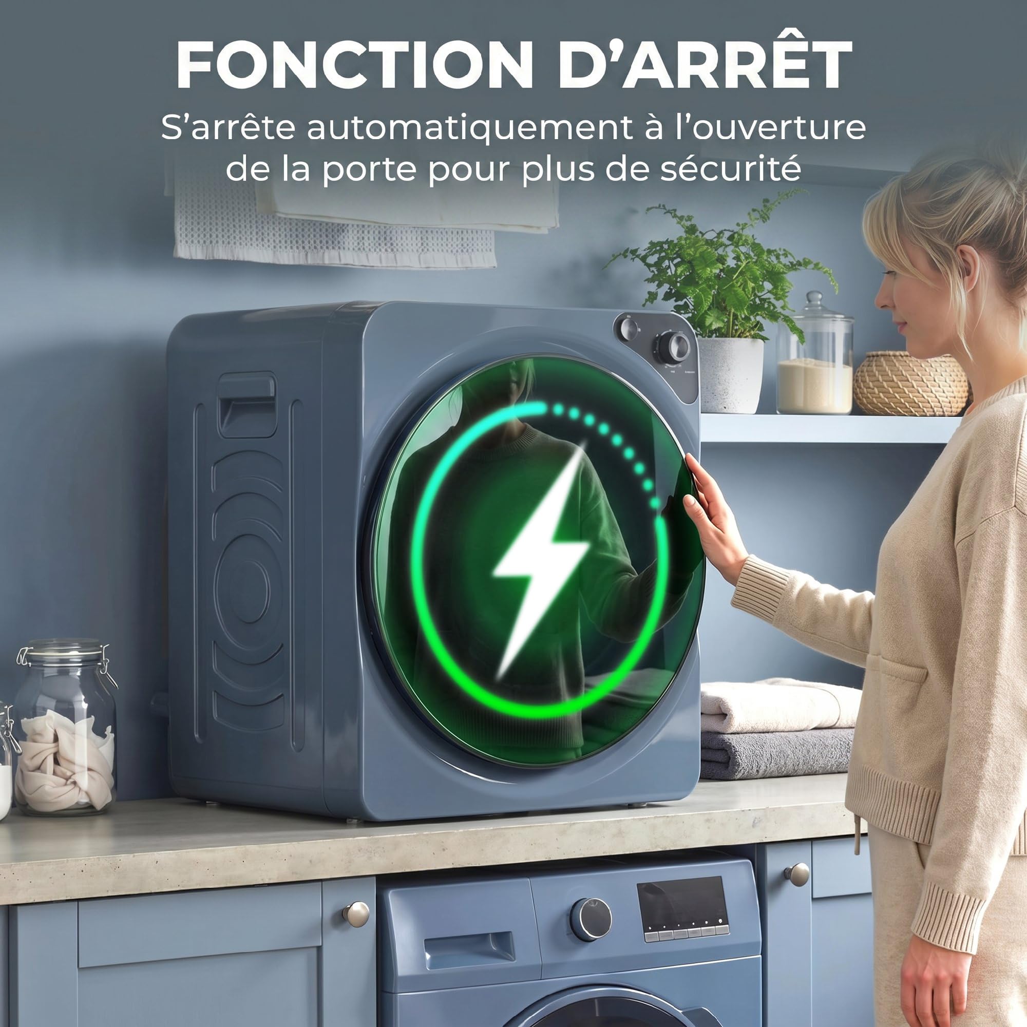 HOMCOM Wäschetrockner, kompakt, 1000 W, 5 kg, 5 Trocknungsmodi, Blau | Elektrischer Wäschetrockner, Behälter aus Edelstahl, Frontlader, freistehend und stapelbar, für Haus und Wohnmobile