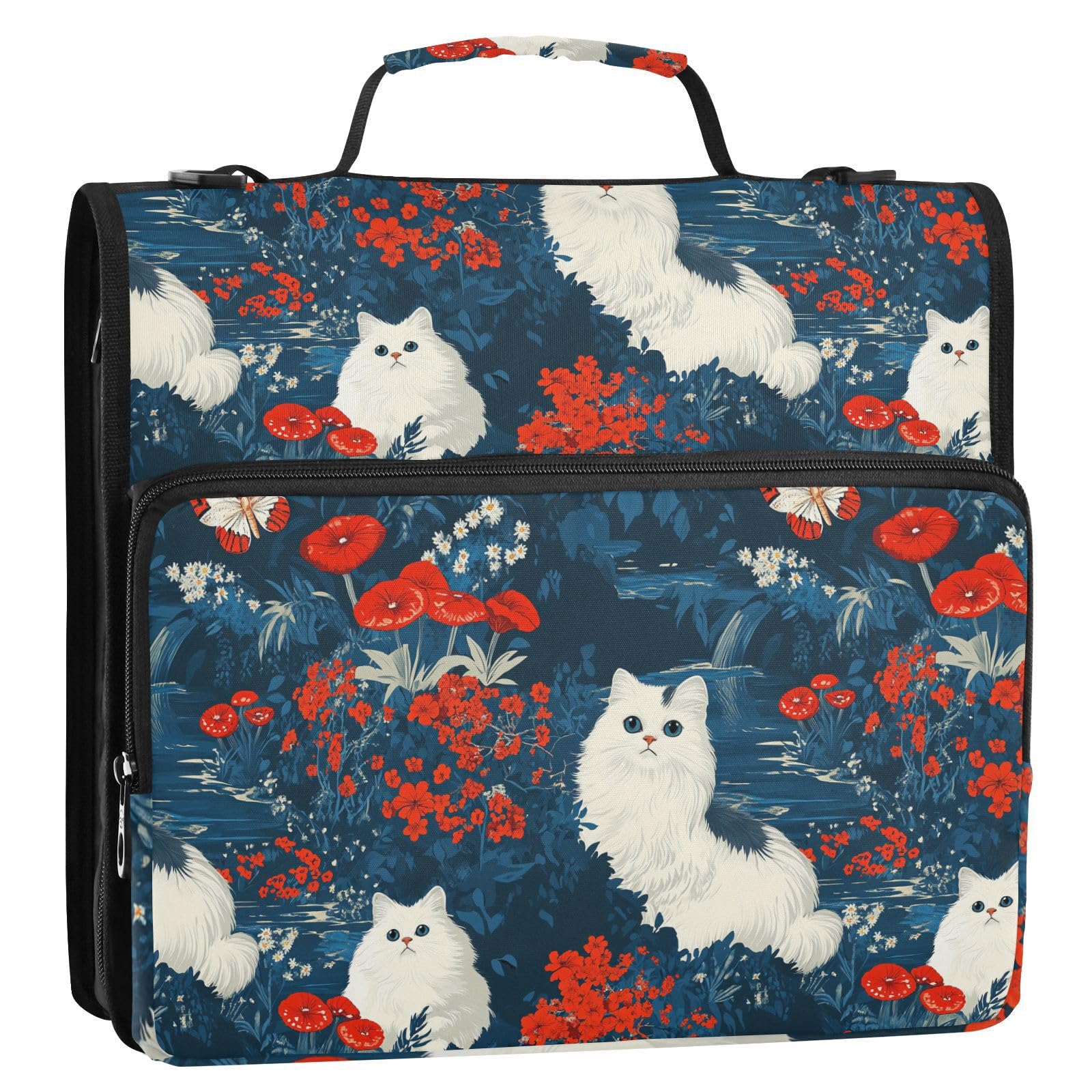 Chic Bohemian Cats A River 3 pierścieniowy organizer na dokumenty z uchwytem i zdejmowanym paskiem na ramię, wiele kieszeni, do biura