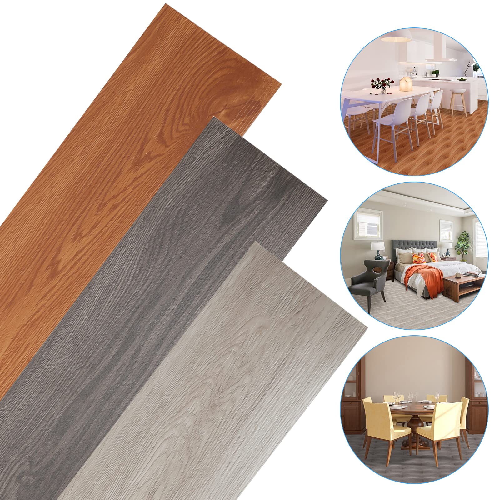 Suelo de PVC, suelo laminado de vinilo, baldosas autoadhesivas, suelo de vinilo, antideslizante, 91,4 x 15,2 cm, aprox. 3 m², grosor 1,5 mm, resistente al agua (Night Oak)